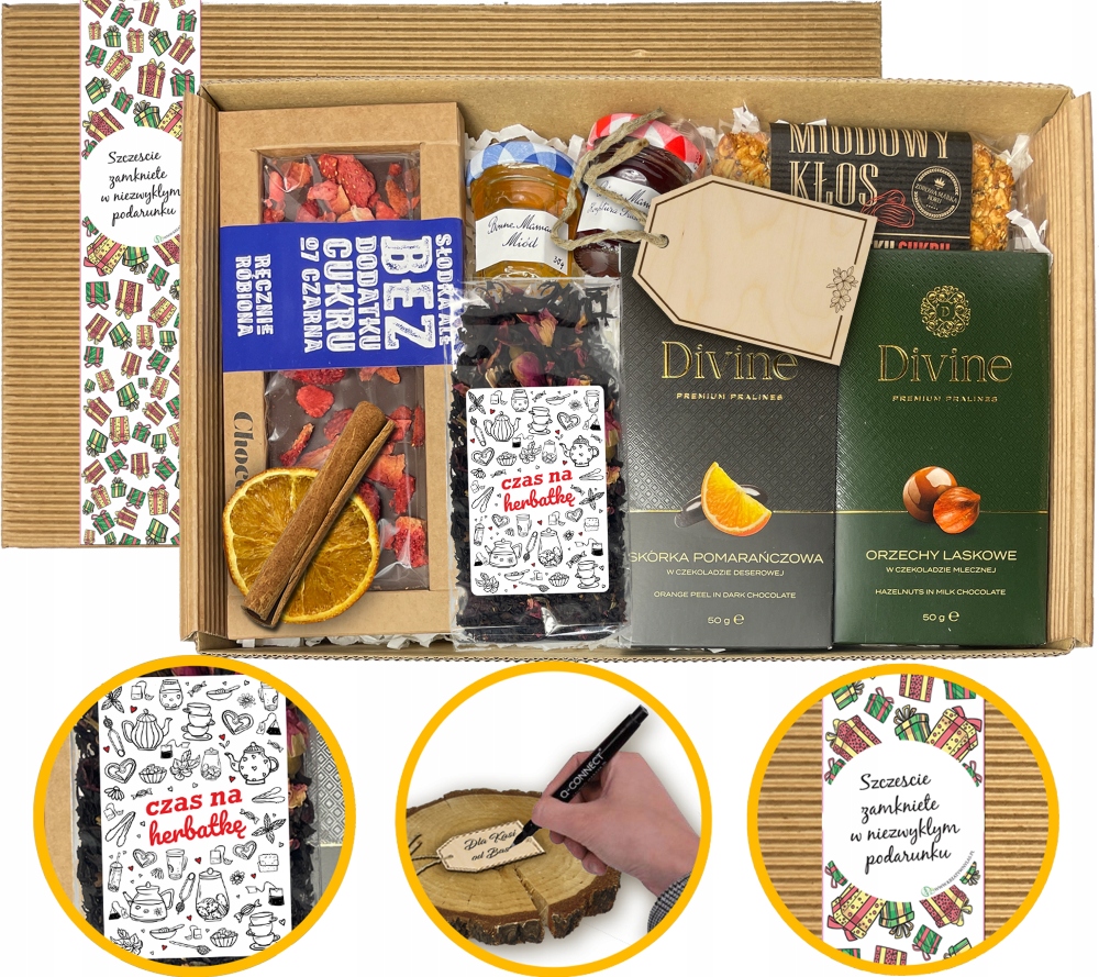 Duży zestaw prezentowy premium naturalne przetwory herbata miód box