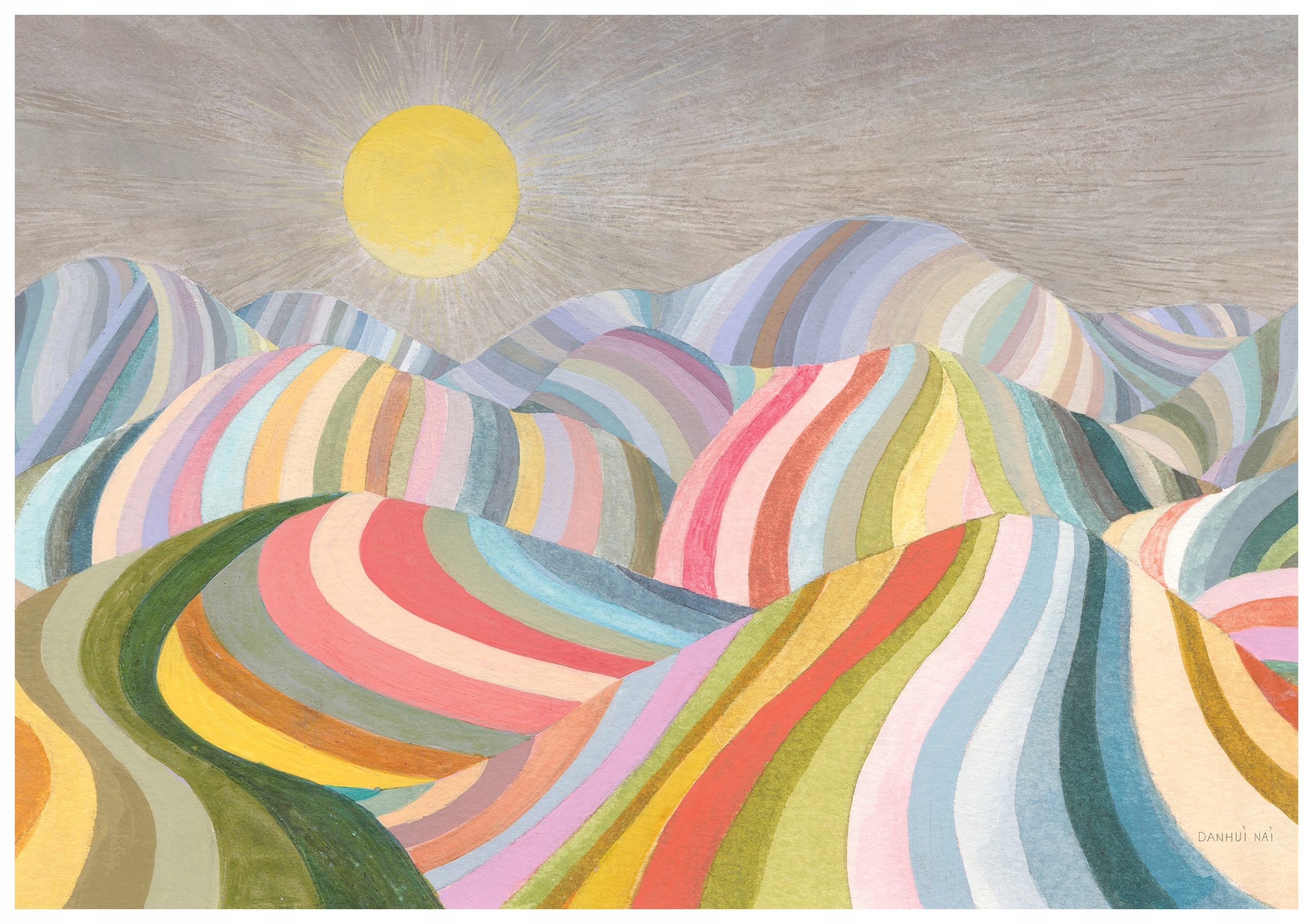 Vliesová fototapeta Hory abstrakce slunce barevné pruhy 350x250 lepidlo