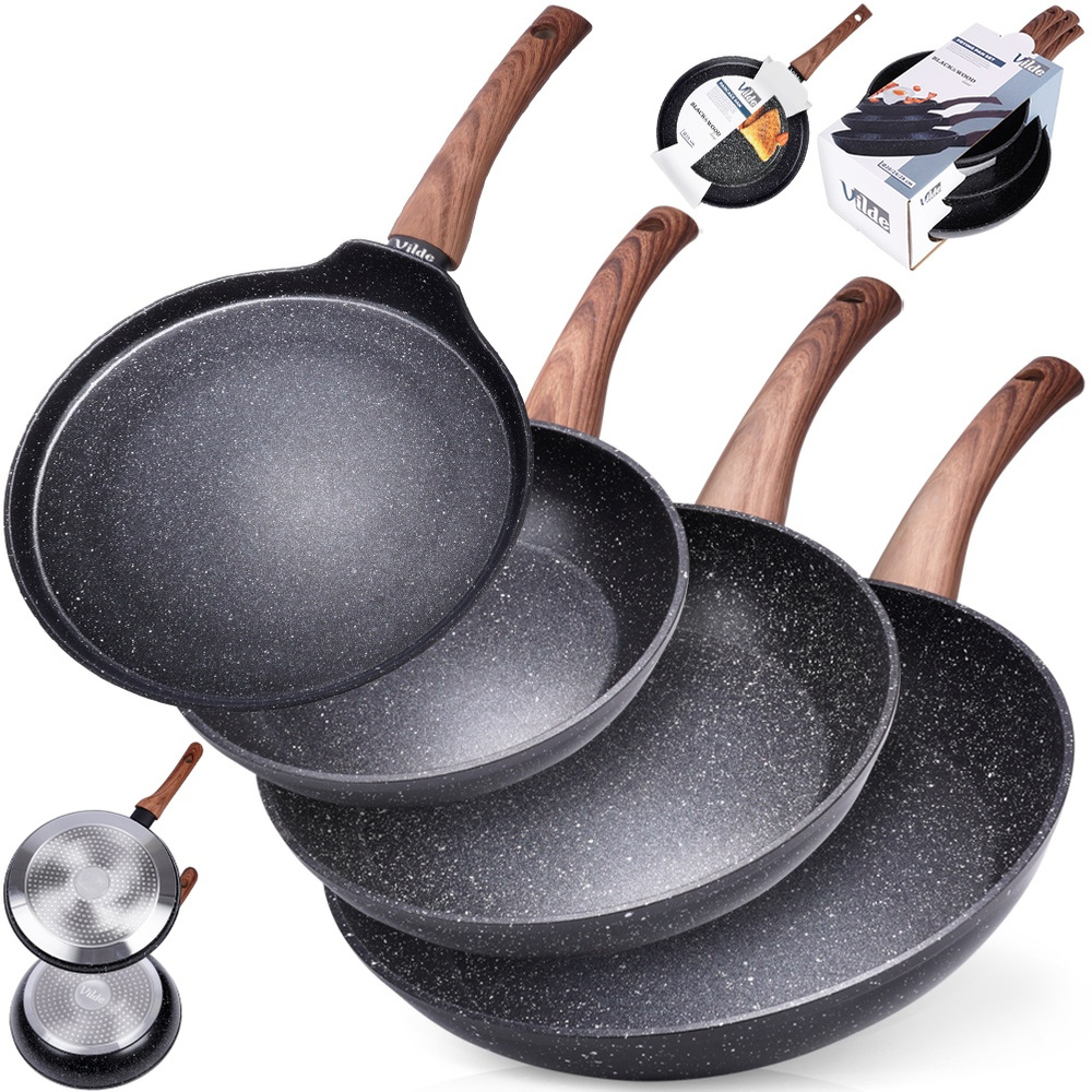 4x Granitová pánev na smažení dušení palačinek sada 20 24 28 cm