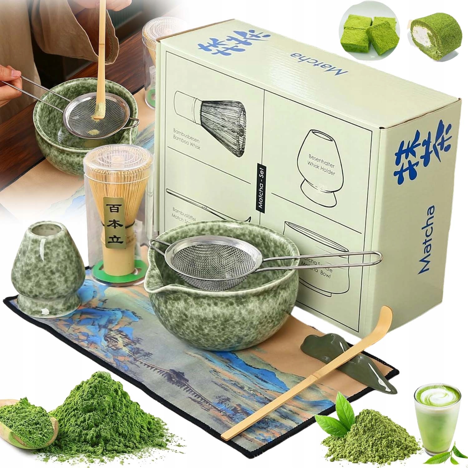 Levně Bambusová Dárková Sada Čaje Matchy Chashaku Šlehací Metla Lžíce 7KS