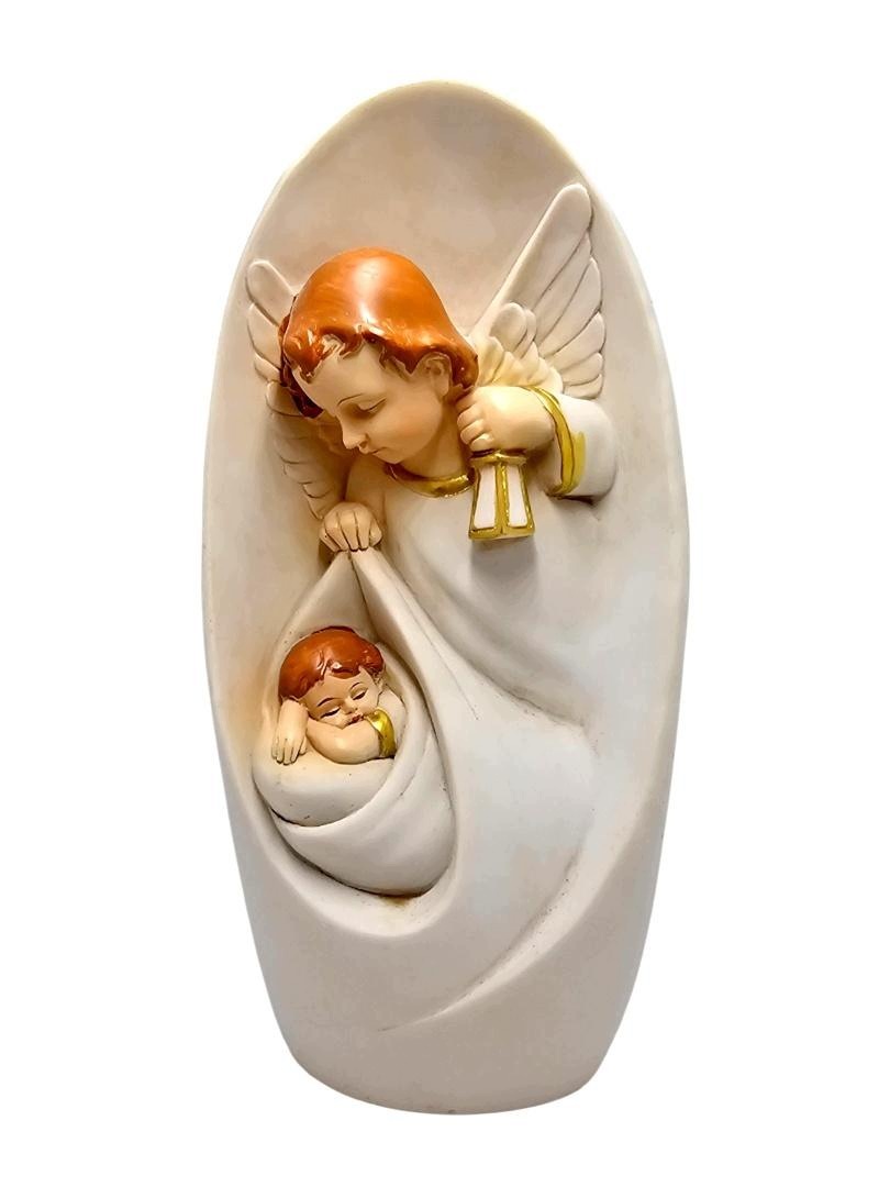 Art Sacrum Figurka Anděl strážný 19 cm Plochá socha s lucernou pro dítě