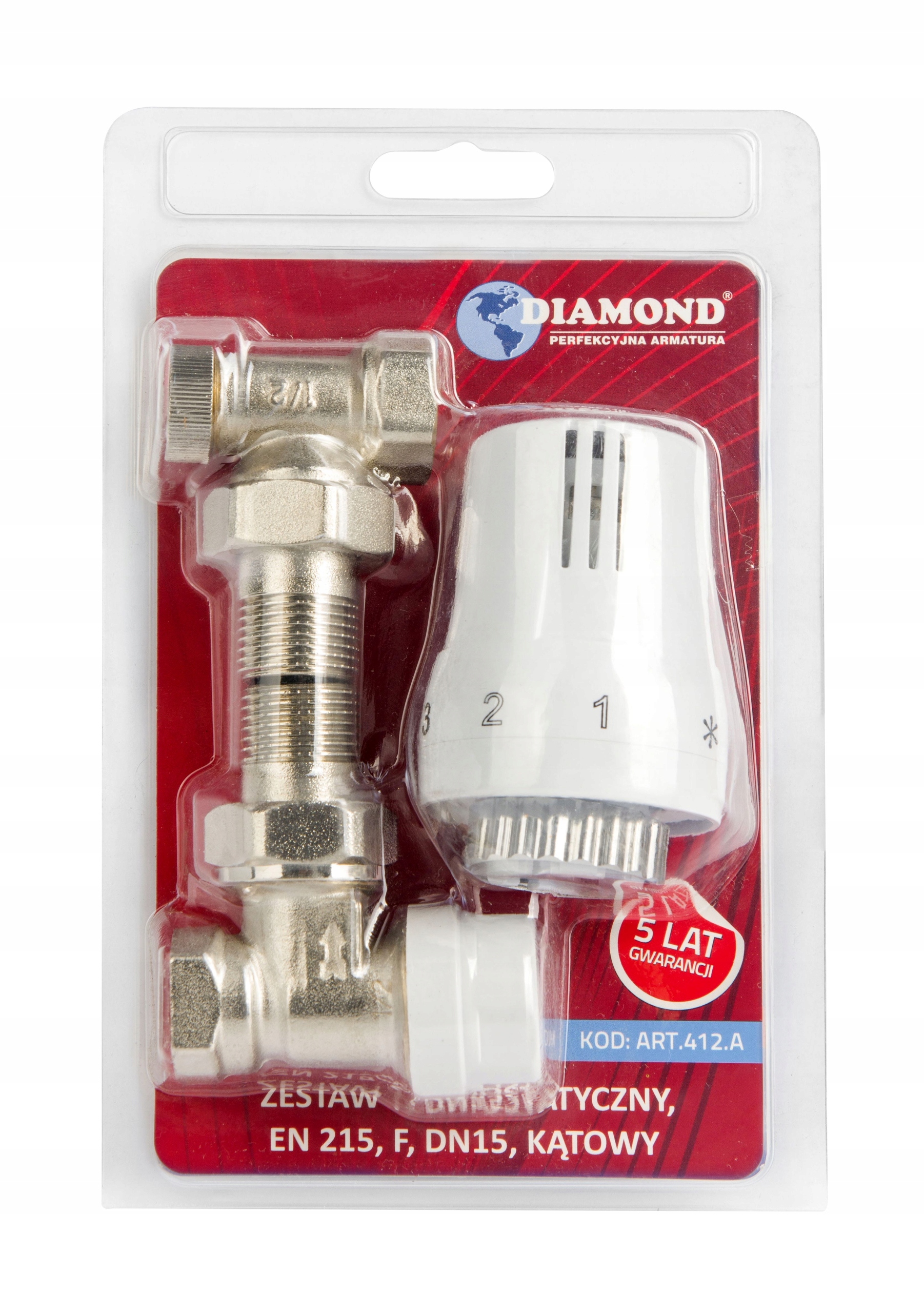 ZESTAW TERMOSTATYCZNY KĄTOWY 1/2 ZAWORY DO GRZEJNIKA + GŁOWICA Kod producenta ART.412.ZEST.TERM.KĄT