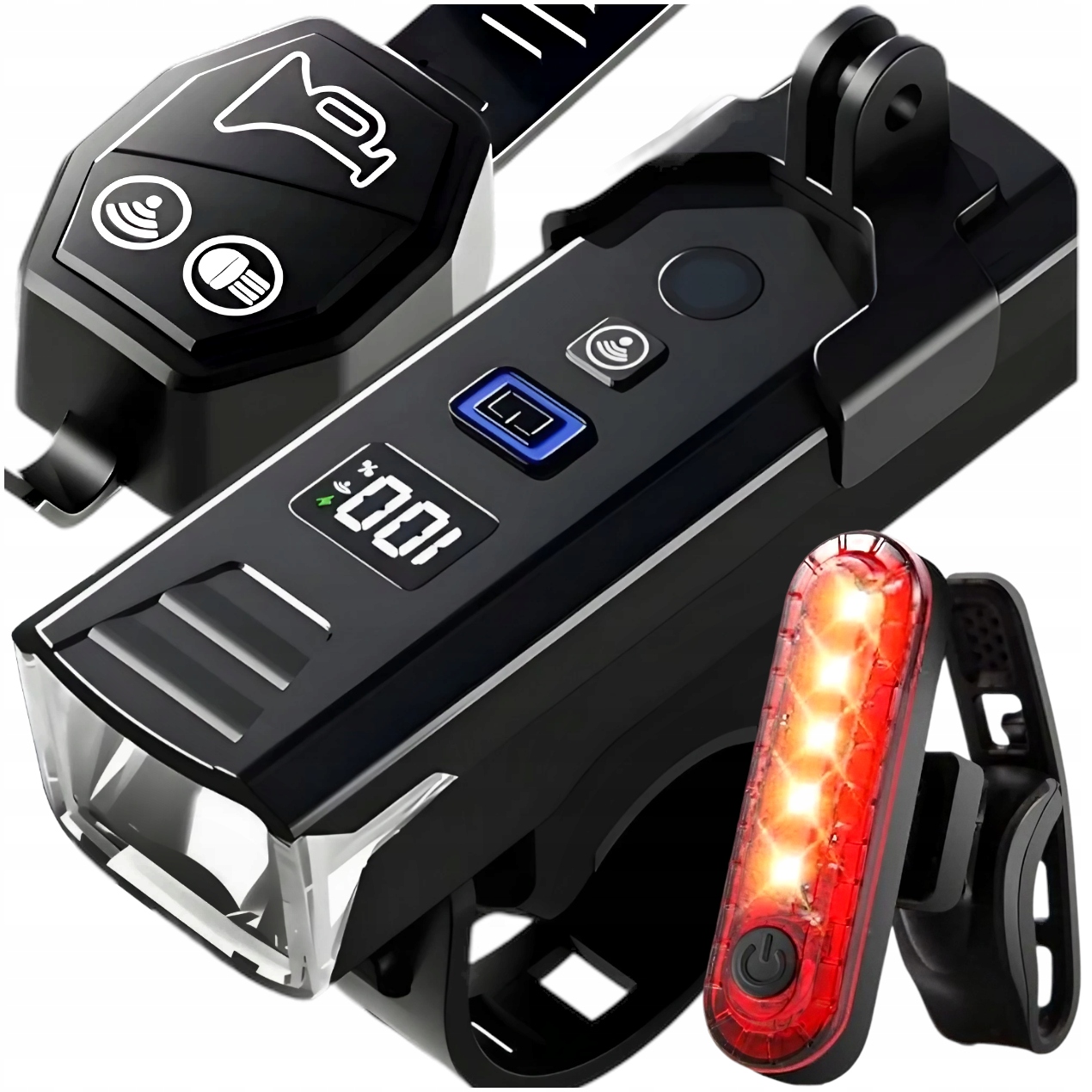 Lampka Rowerowa Przednia Tylna Pilot Klakson 1200lm 2000mAh Do Roweru