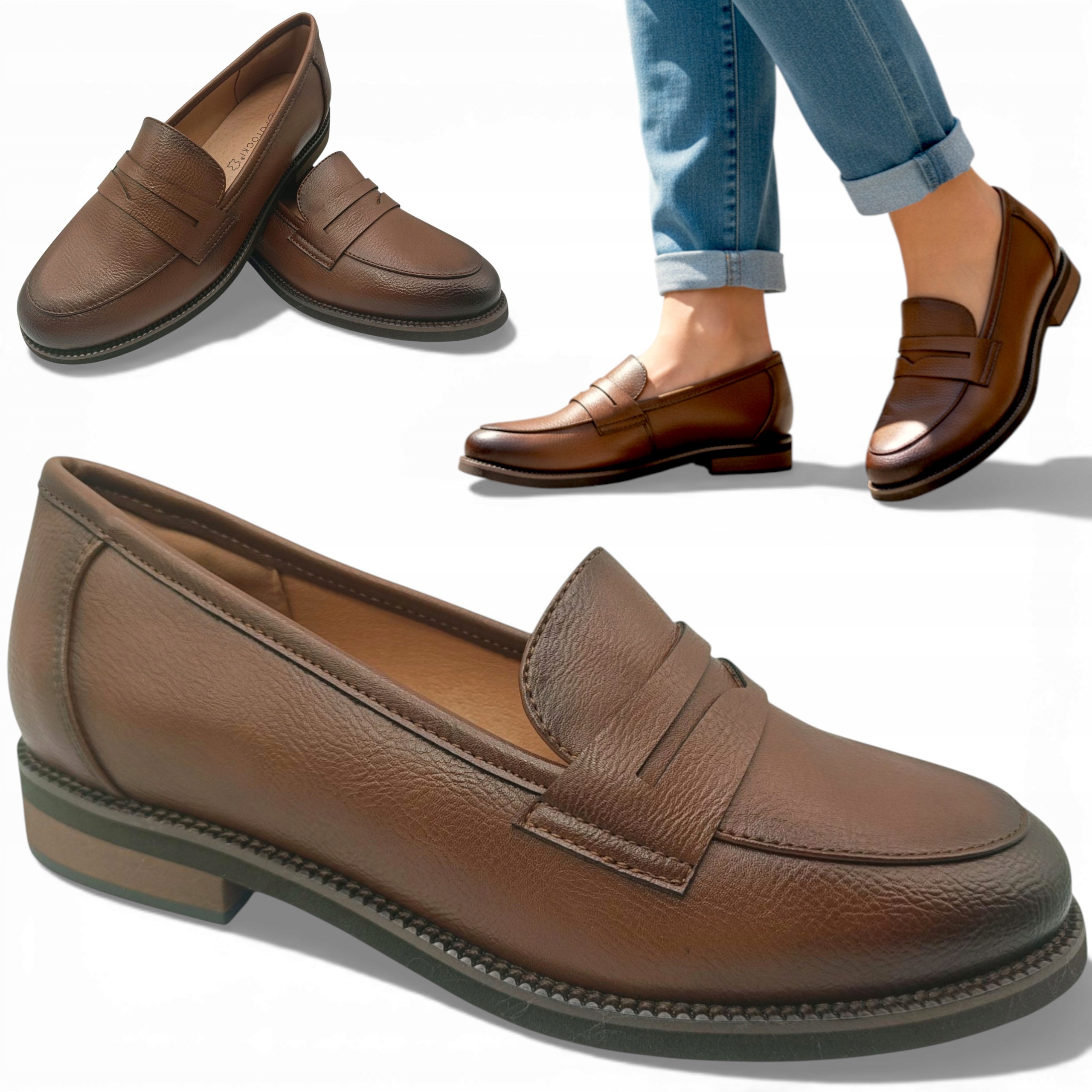 Dámské mokasíny Elegantní 40 Ploché Pohodlné Polobotky Hnědé Potocki