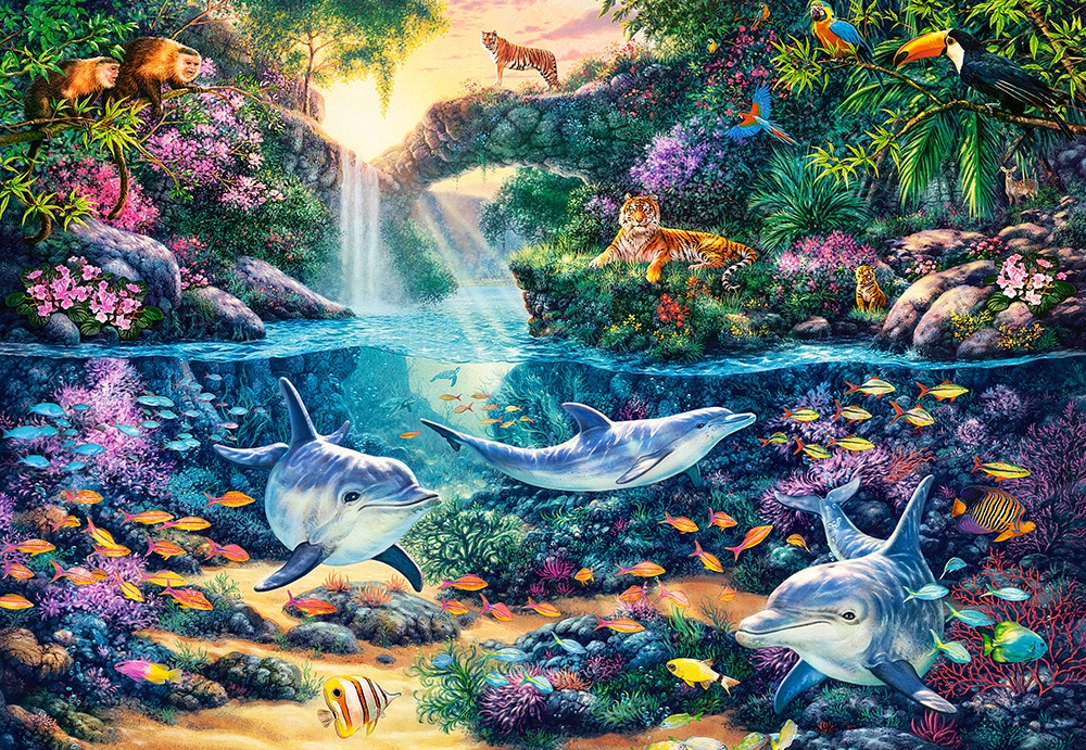 

Puzzle Zwierzęta Delfiny Tygrys Papuga 1500 Castor