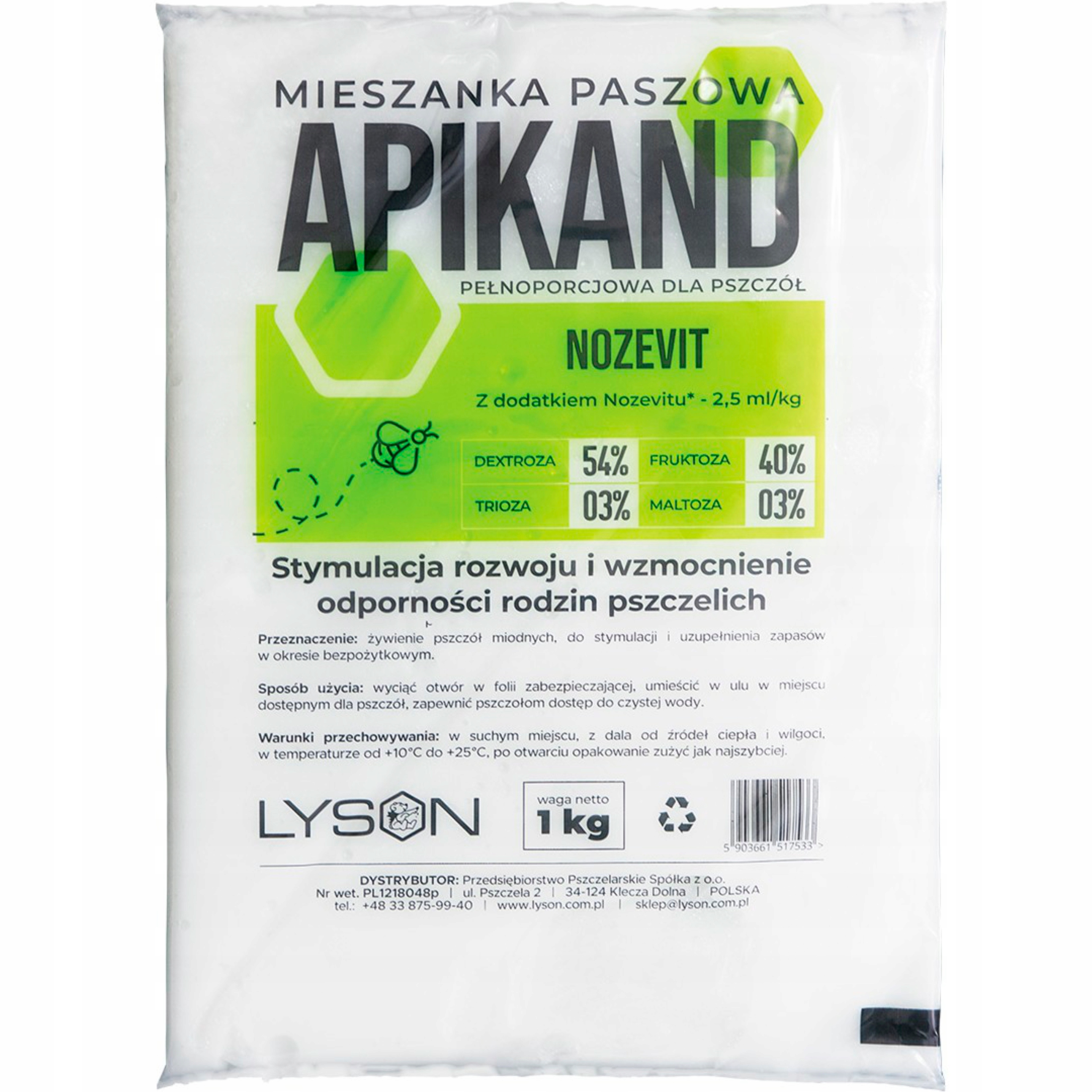 Bee Fonda z Nozevit Apikand s nozevitom, cesto 1 kg, krmivo pre včely