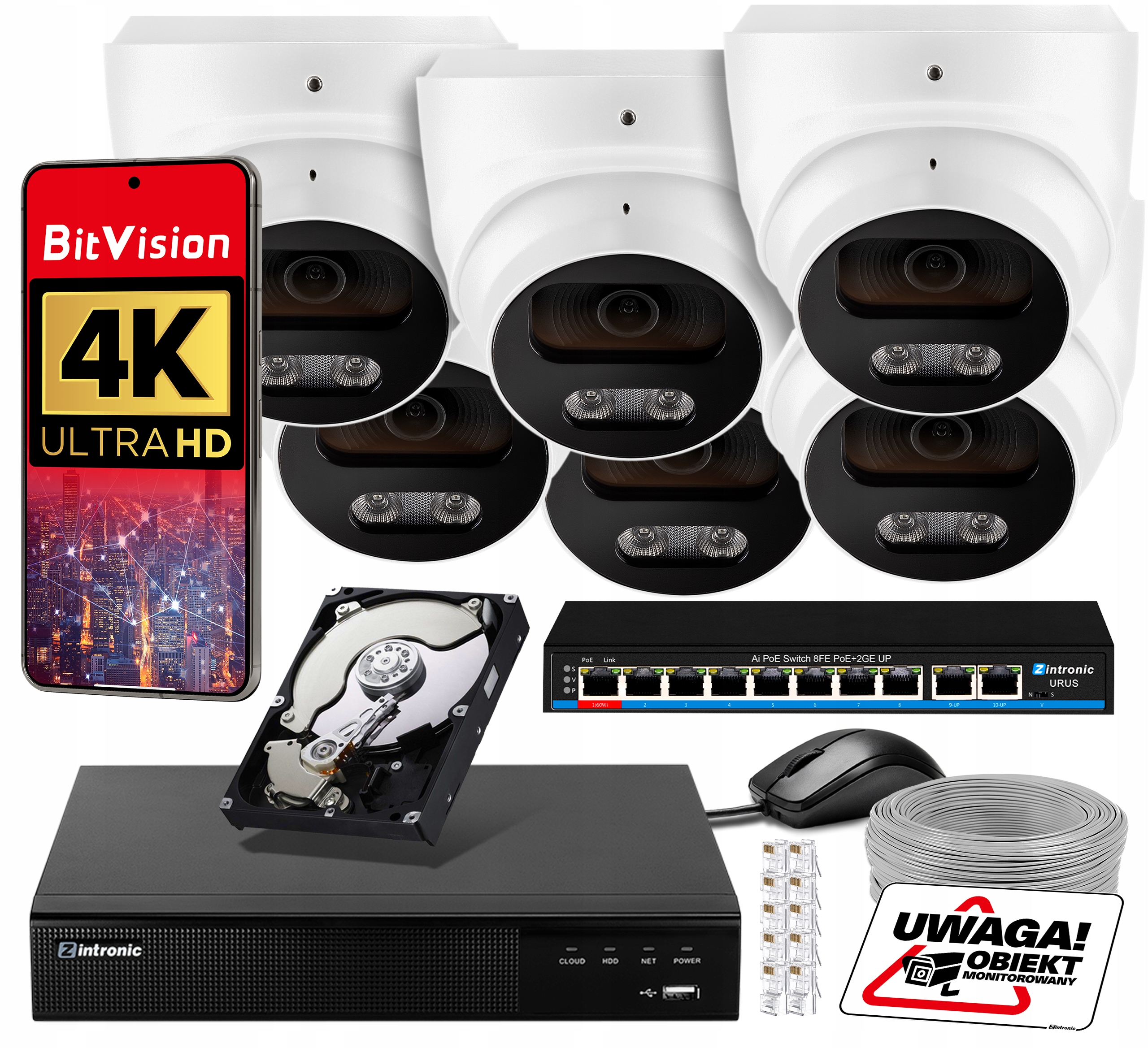 Sada Pro Monitorování 8MPx Ip Poe 6 Kamer Detekce Zvuku