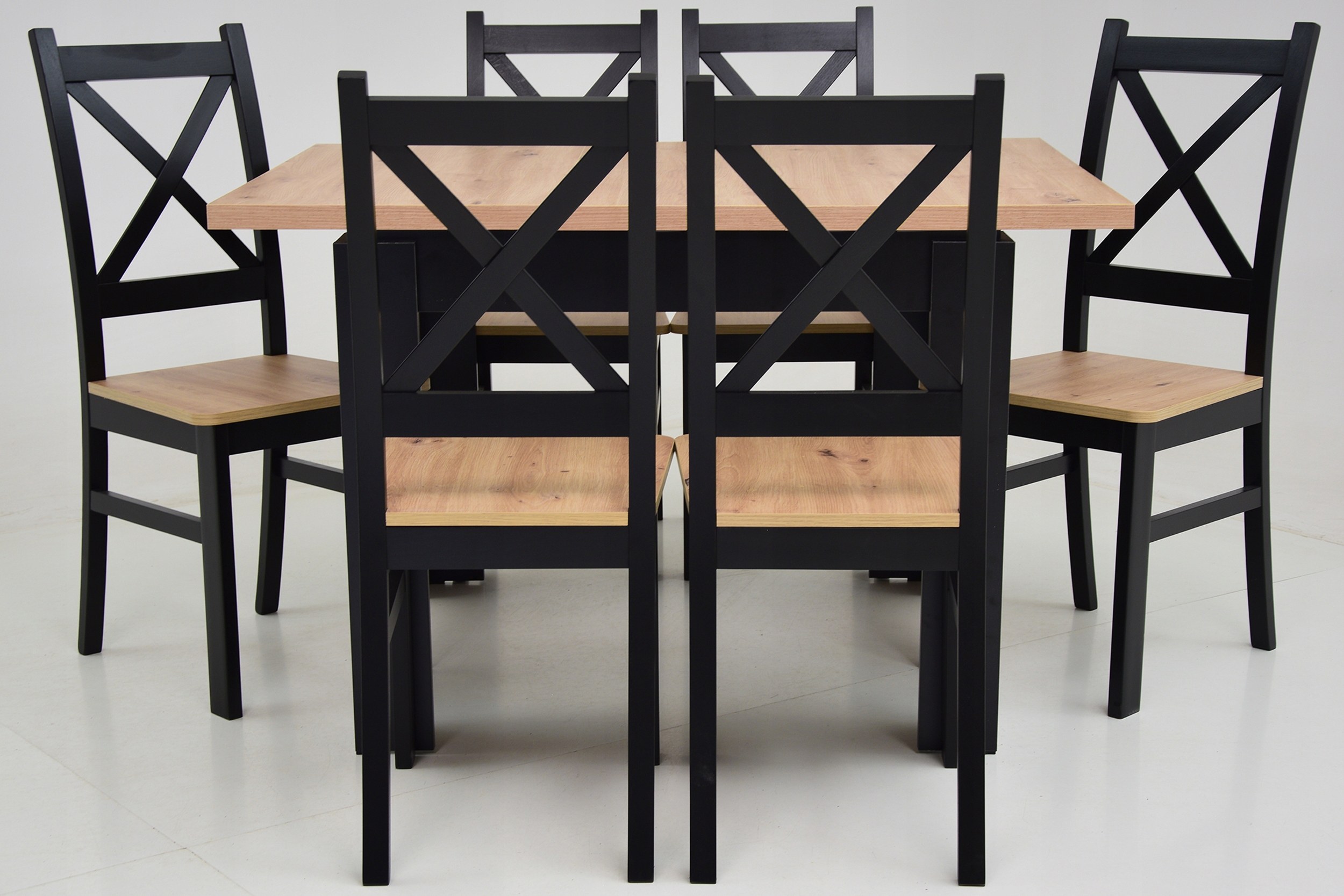 Zestaw STÓŁ kwadratowy ROZKŁADANY 90x90/120 i 6 krzeseł KRZYŻAK ARTISAN Szerokość stołu 90 cm