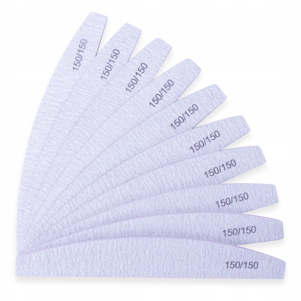 ZESTAW 10x PILNIK do paznokci ŁÓDKA standard półksiężyc zebra 150/150 szary