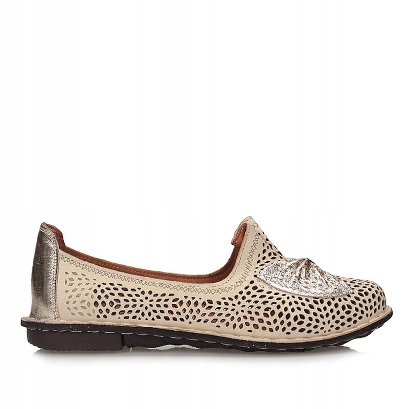 Półbuty damskie Comfortable 830047-08 beige beżowe ażurowe wsuwane skórzane