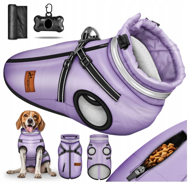 Levně Tresko bunda pro psa fialová velikost XXL zimní s reflexními prvky