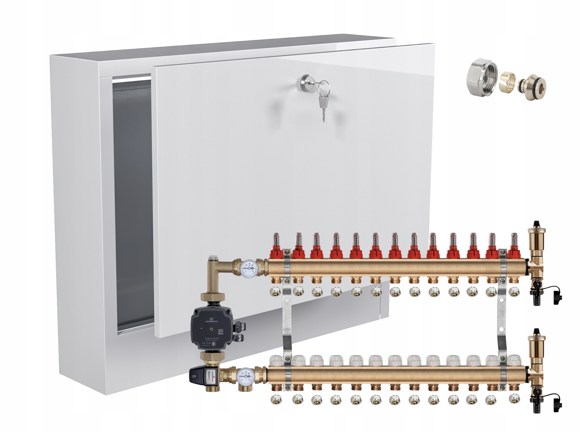 Rozdělovač pro podlahu 13 s Grundfos Group Pex Nástěnná Skříňka