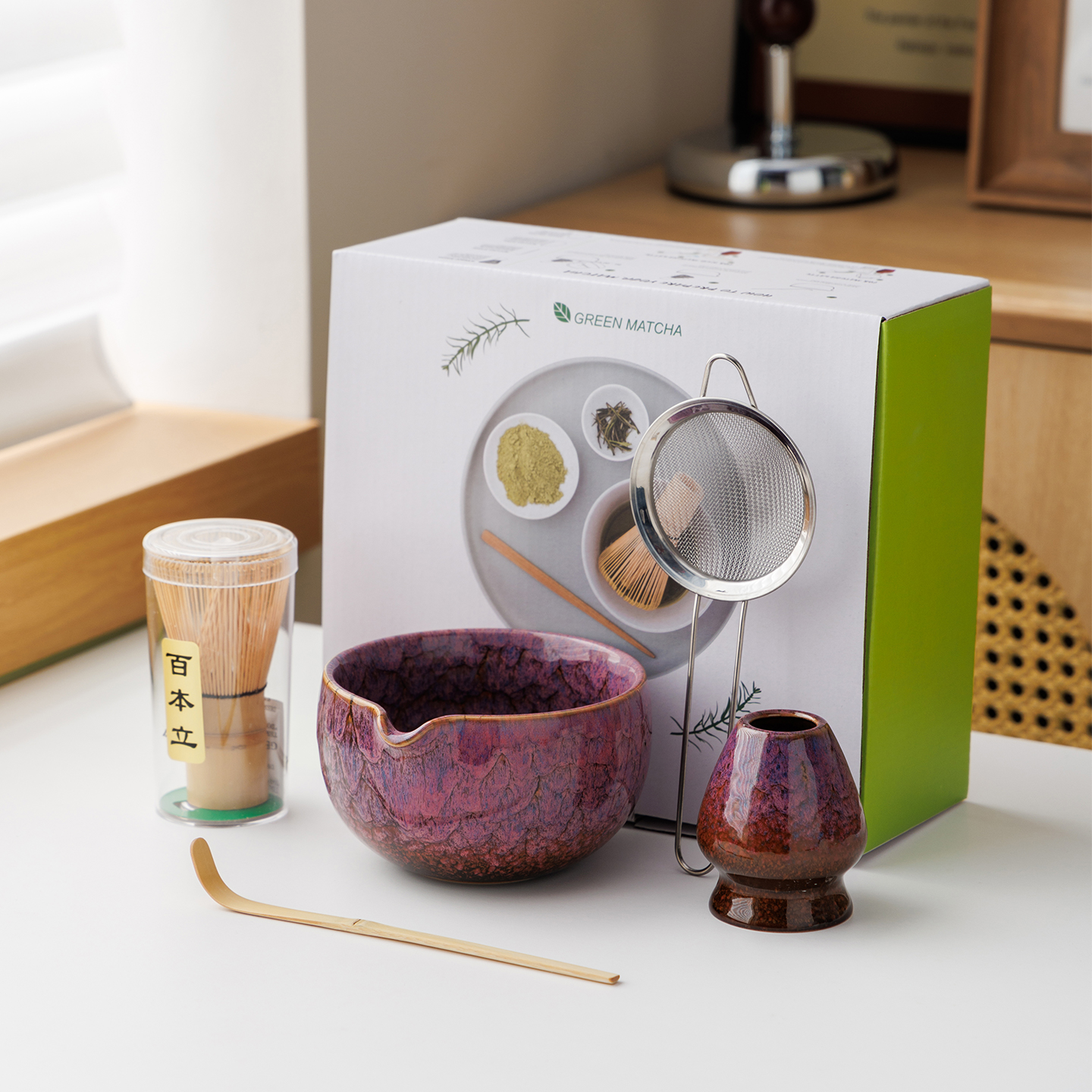 Nekit Bambusowy Zestaw Prezentowy Do Herbaty Matchy Chashaku purpura