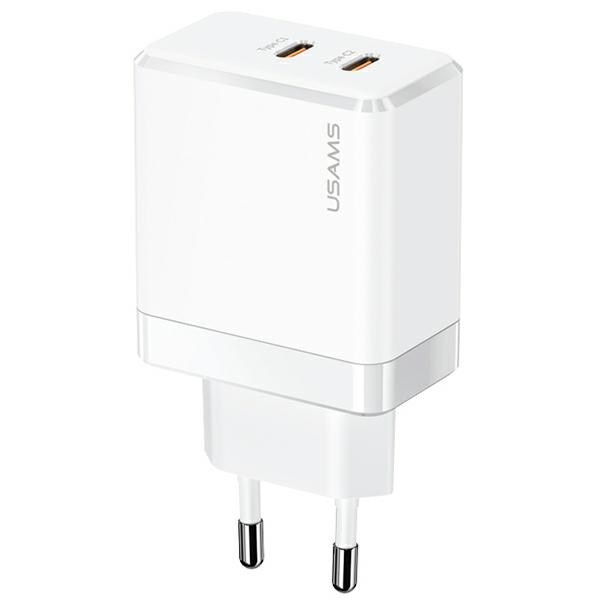 Usams CC172TC02 Ład. siec. T54 2xUSB-C 40W Pd Fast Charging biały