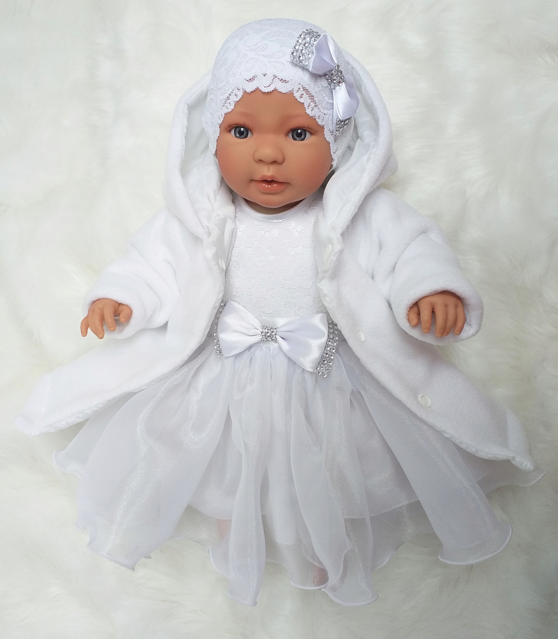 3CZ KOMPLET do chrztu SUKIENKA ubranko R.68 Kolor biały