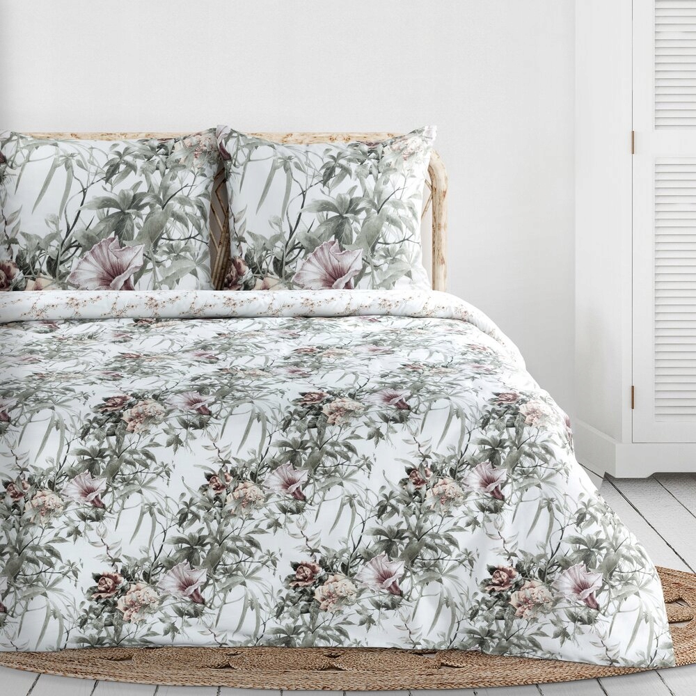 Posteľná Bielizeň Nika 220x200 Eurofirany biela oceľová, veľké kvety, spojka