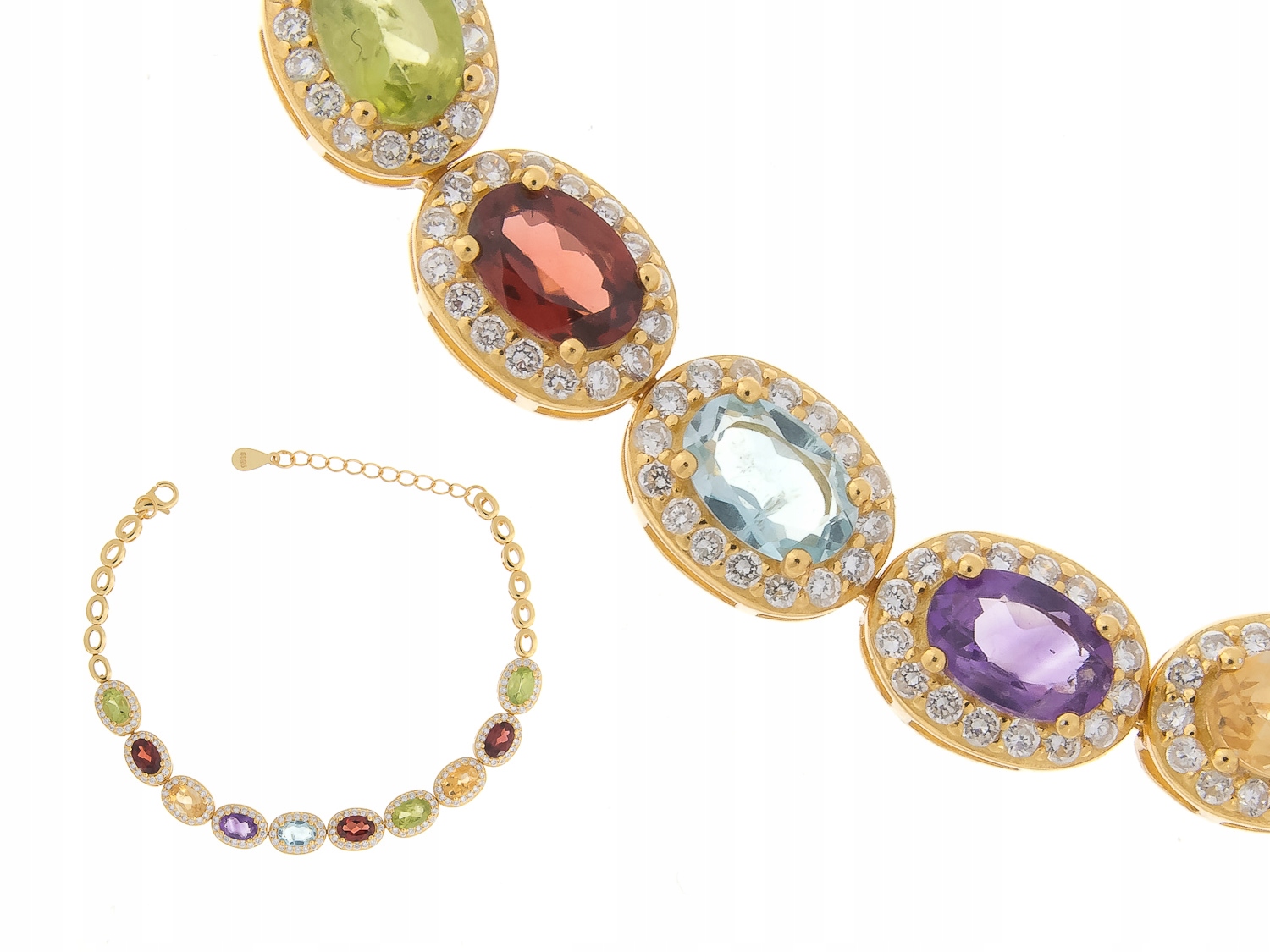 Stříbrný Náramek Citron Peridot Granát Ametyst Sky Blue Topaz Pozlacený