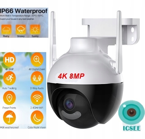 Vonkajšia otočná Ip kamera Wifi 4K 8MP iCSee Pl