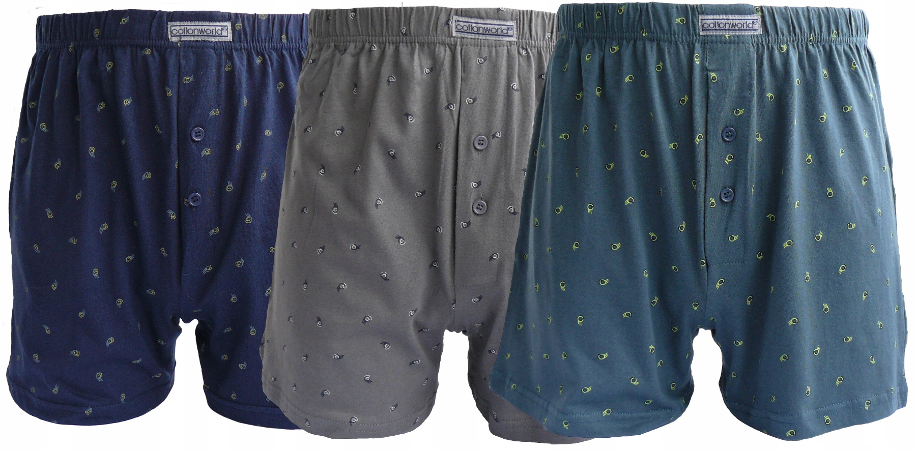 3X VEĽKÉ VOĽNÉ PÁNSKE BOXERKY GOMBÍKY 100% BAVLNA COTTON WORLD VEĽ. XL