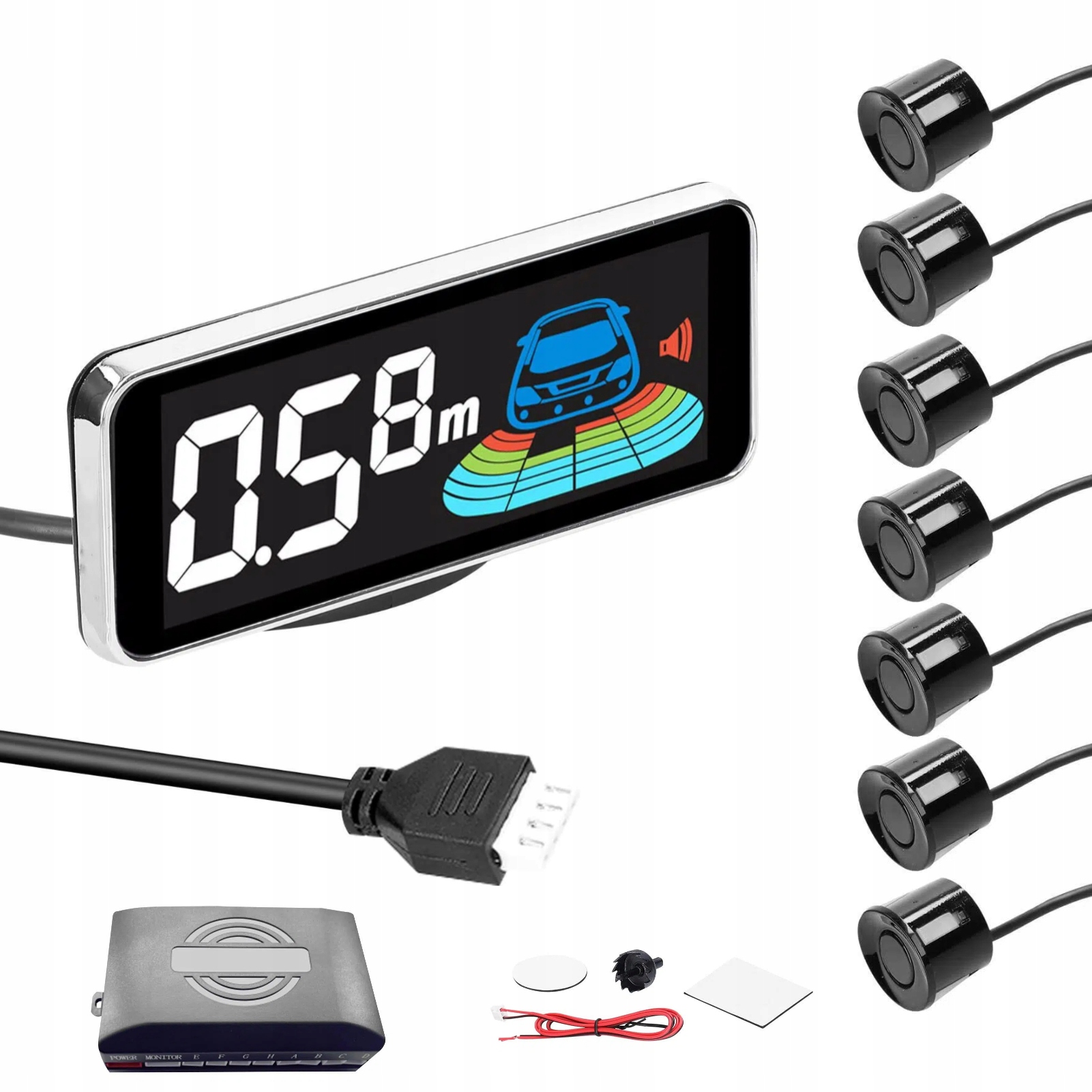 8ks Led LCD Senzory Couvání Parktronic S Černým Displejem