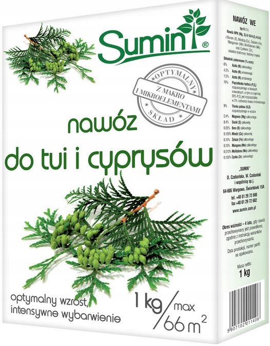 

Sumin Do Tui Cyprysów 1KG Nawóz Iglaków Tuje Cis