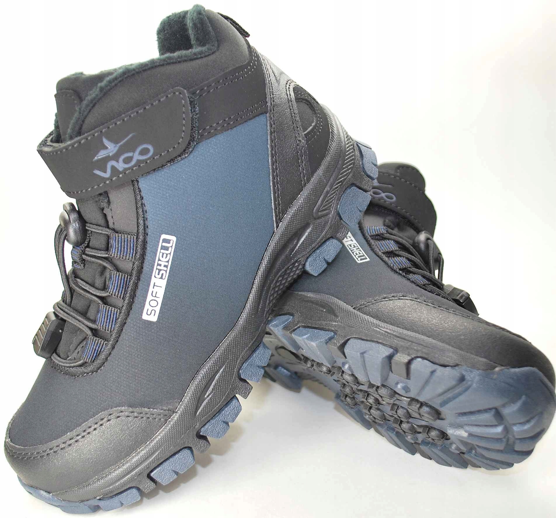 GRANATOWE ciepłe kozaki sportowe buty SOFTSHELL dla chłopca na rzep r 35 Kolor niebieski