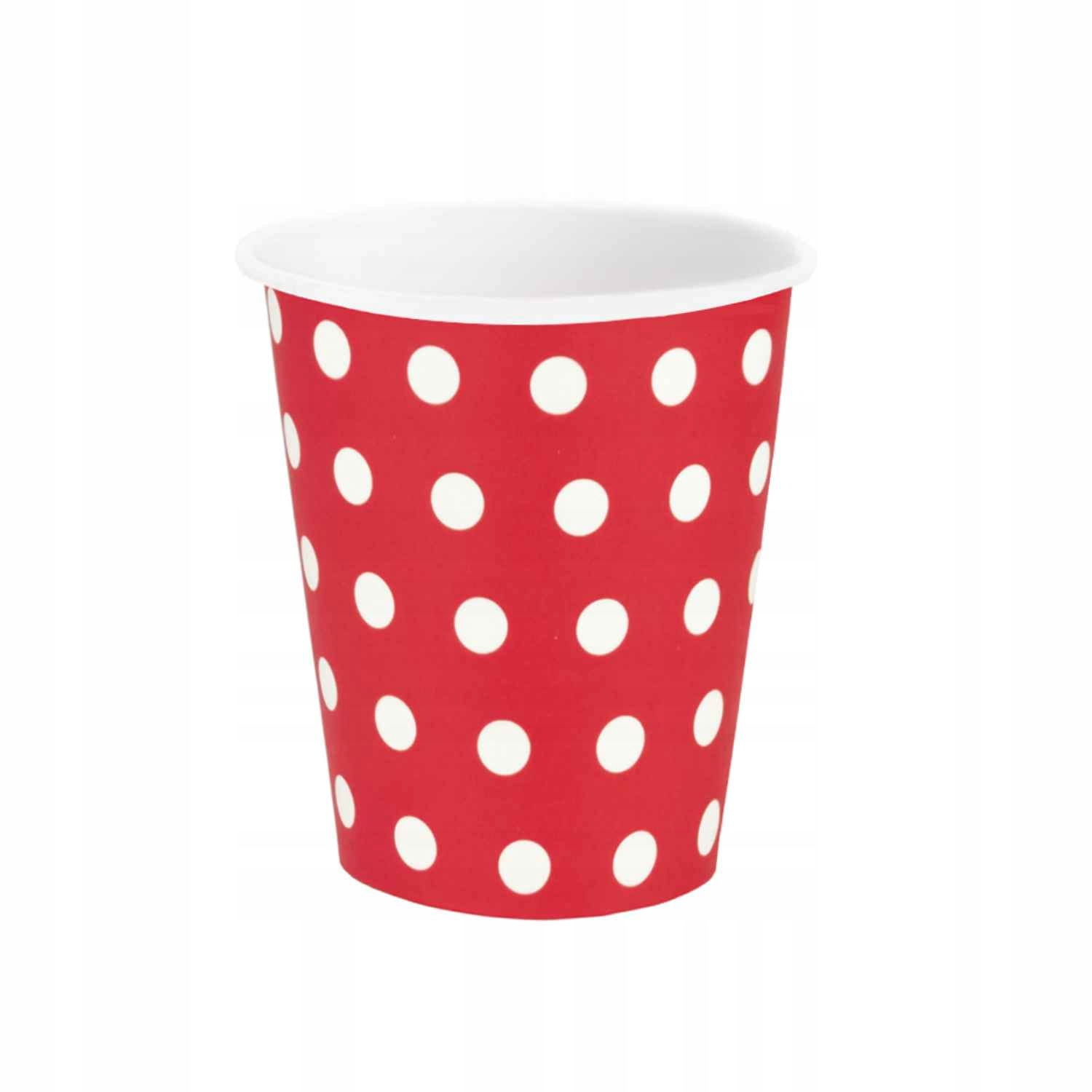 Kubeczki papierowe czerwone w białe kropki pin up
