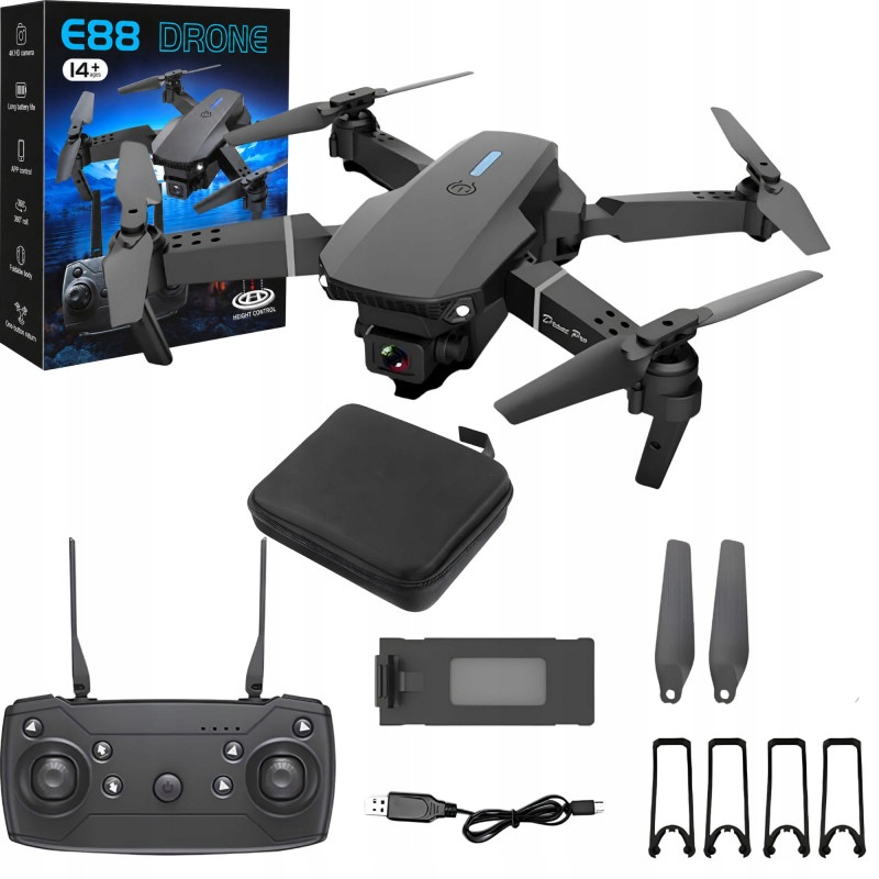 Dron E88 Pro Kamera Hd Fpv Zdalnie Sterowany Wi-fi Zasięg Do 100M Widok 3D