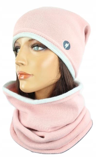 POLSKI KOMPLET DAMSKI CZAPKA + KOMIN SZALIK CHUSTA