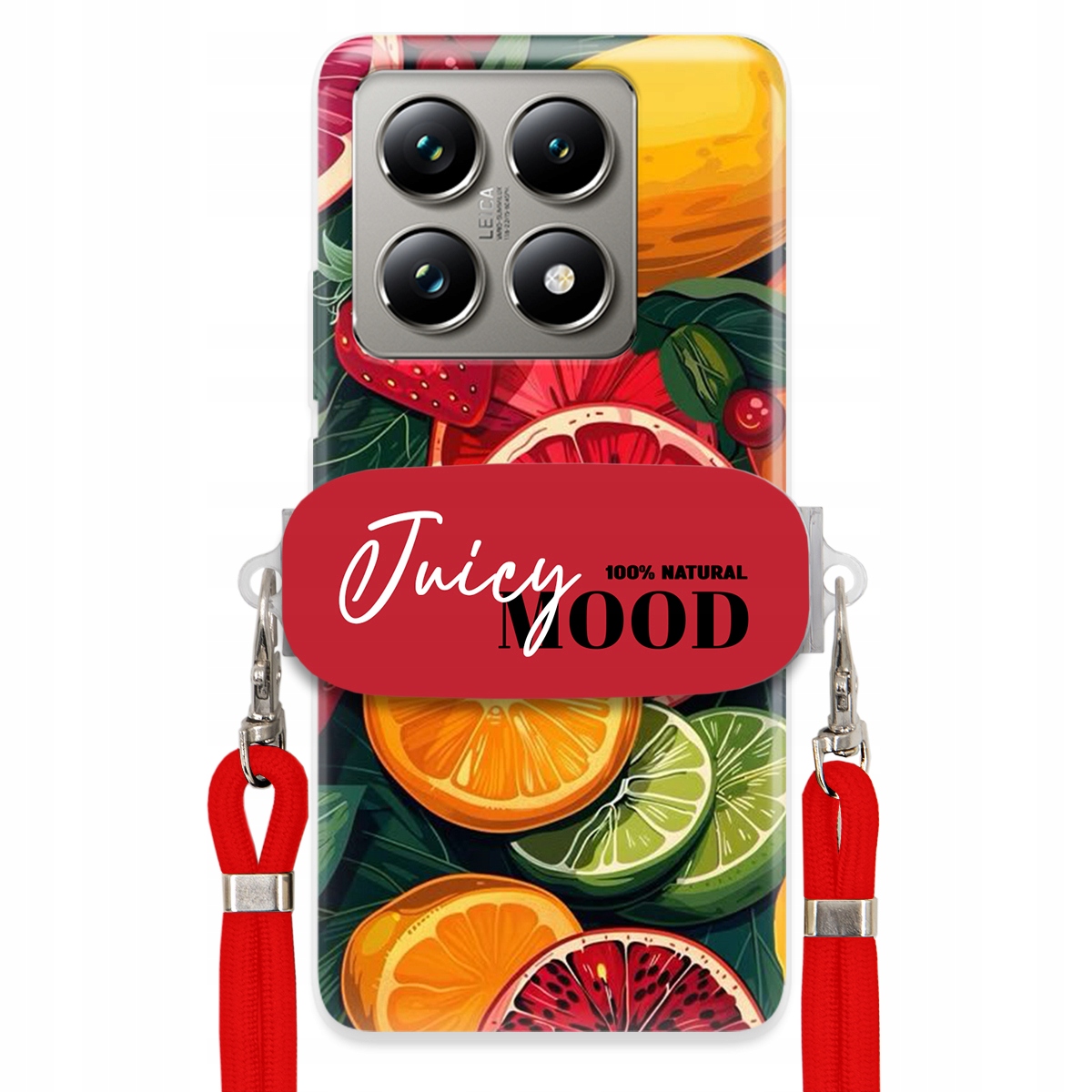 Puzdro pre Xiaomi 14T Pro Červené Crossbody vodítko držiak Juice Mood Ovocie