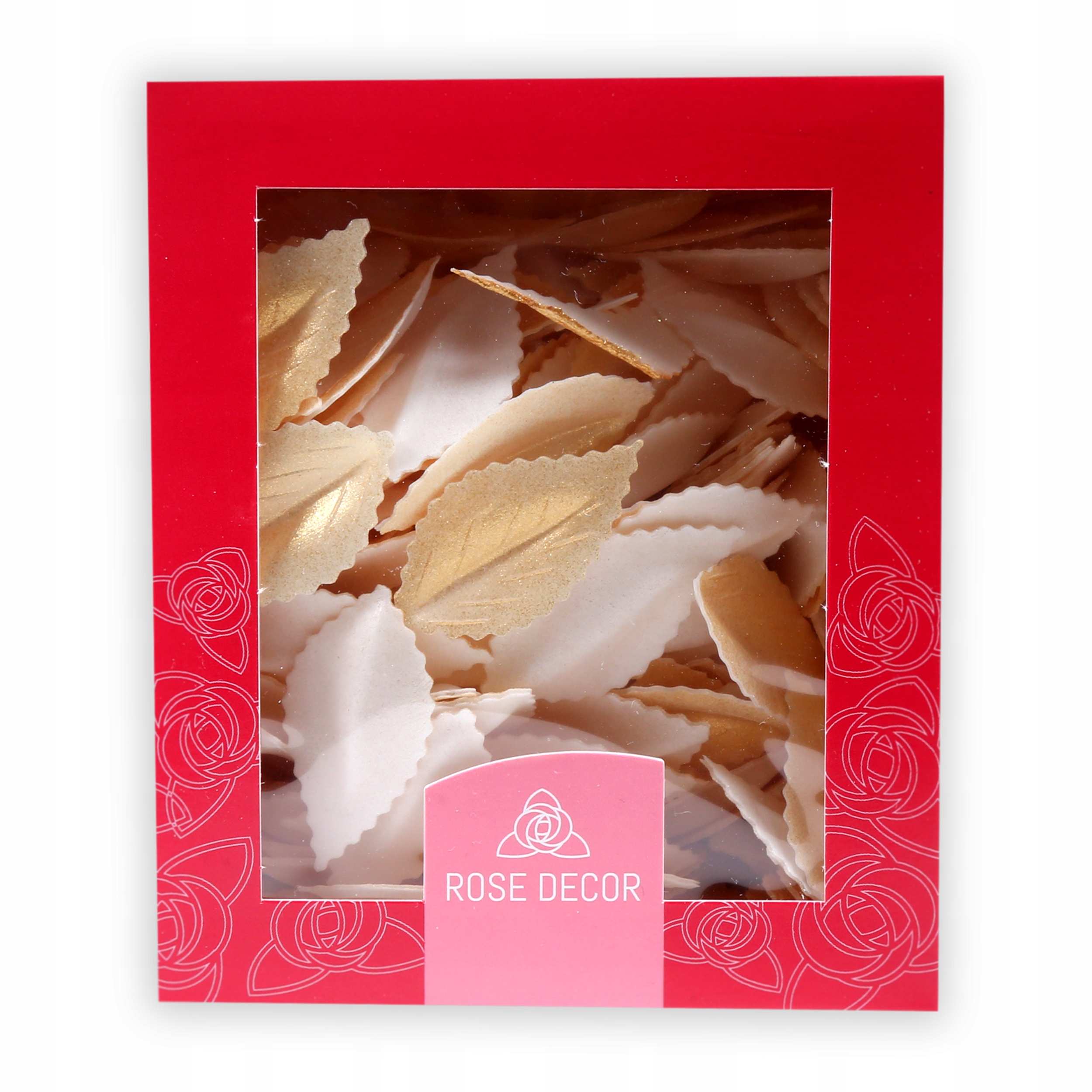 Levně 400x Třešňový list perleťový Zlatý jedlá ozdoba z oplatky