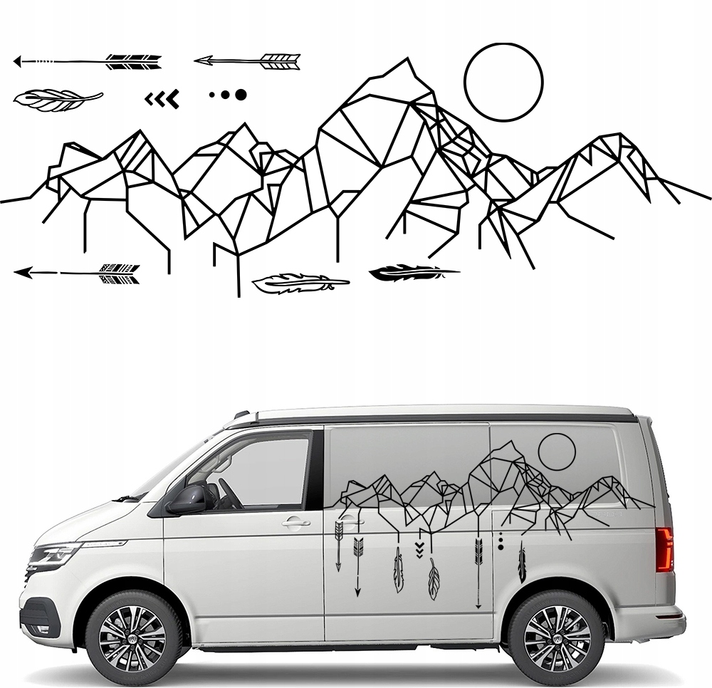 Nálepka Grafika na karavan, auto, príves, Geometrické Hory, Výstrely 74x205