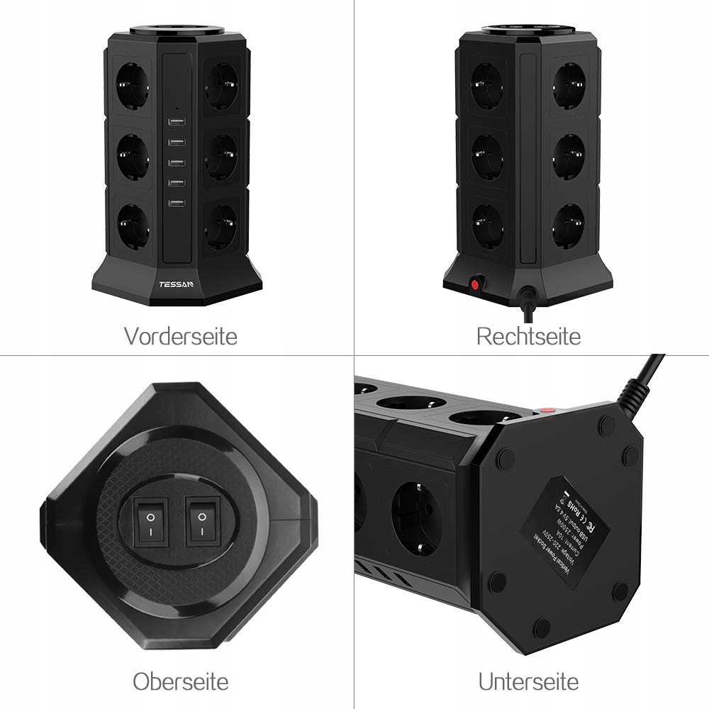 LISTWA ZASILAJĄCA 12 GNIAZD 5USB PODRÓŻNY ADAPTER Marka Inna