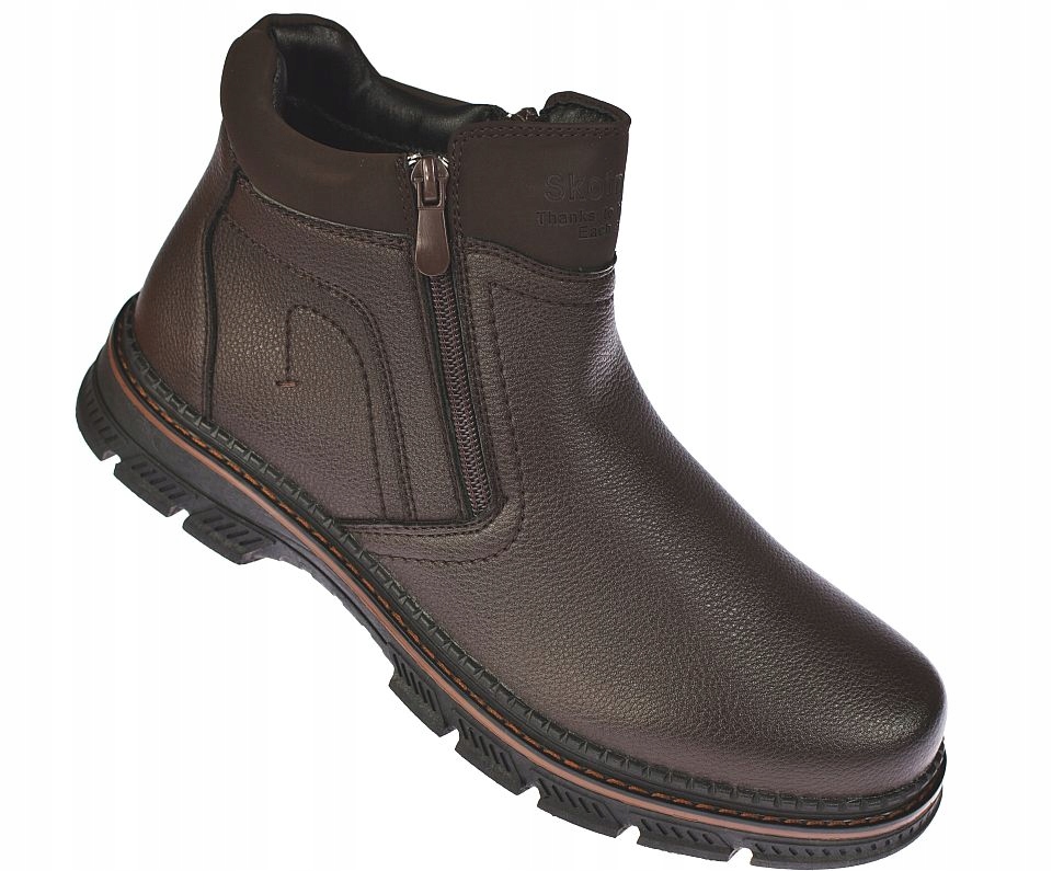 Pánské chelsea kotníkové boty B-4-0754 hnědé zateplené zimní boty se zipem vel. 42