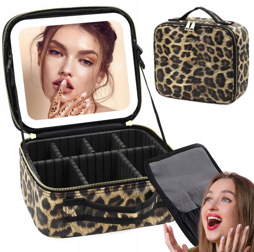 Kosmetická taštička Panterka Kufřík Cestovní organizér na kosmetiku Zrcadlo