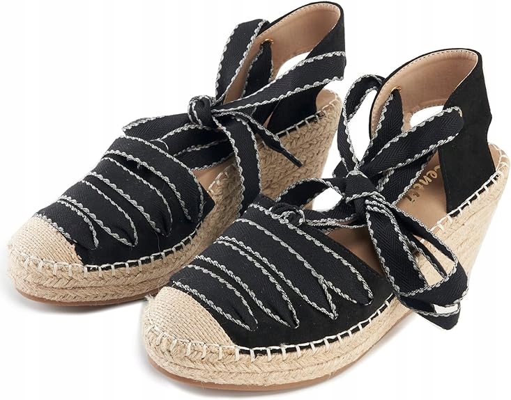SANDAŁY DAMSKIE ESPADRYLE NA KOTURNIE CZARNE 41