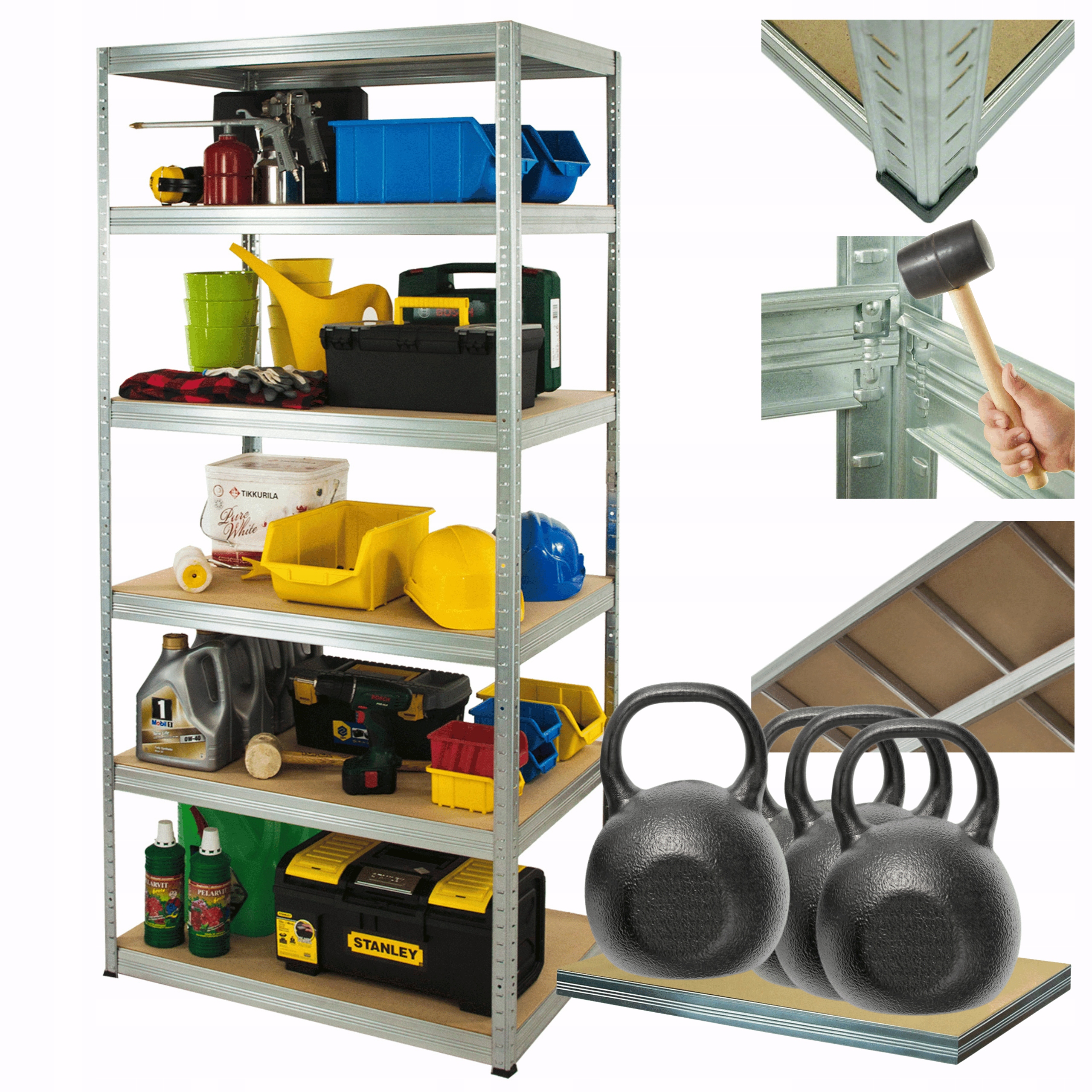 Kovový skladový regál, pozinkovaný stojan Helios 196x90x35 cm 6Px400 kg, Pevný