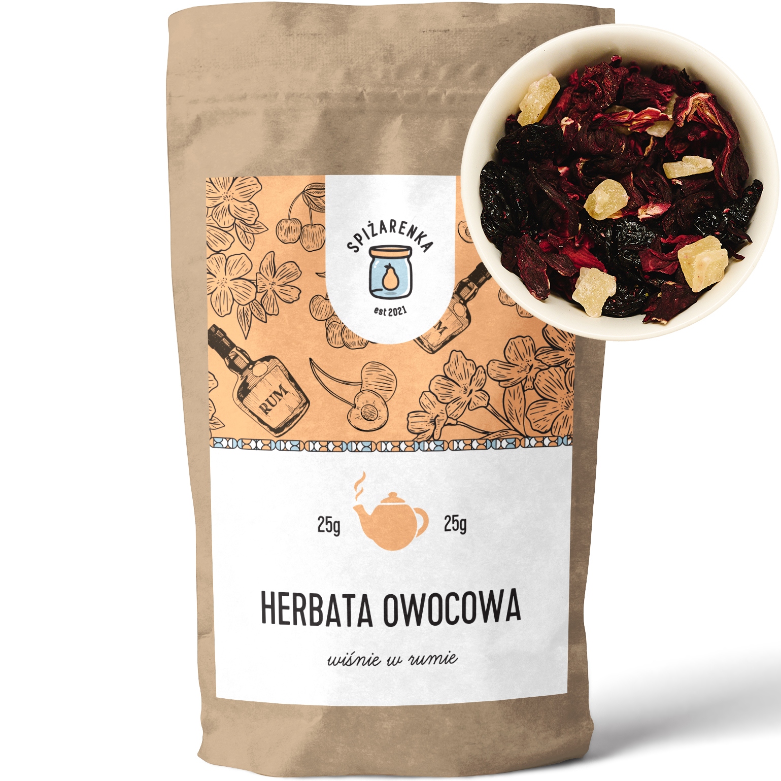 Levně 7 x Čaj Ovocný Višně v rumu Dárek nálev Sypaný listový