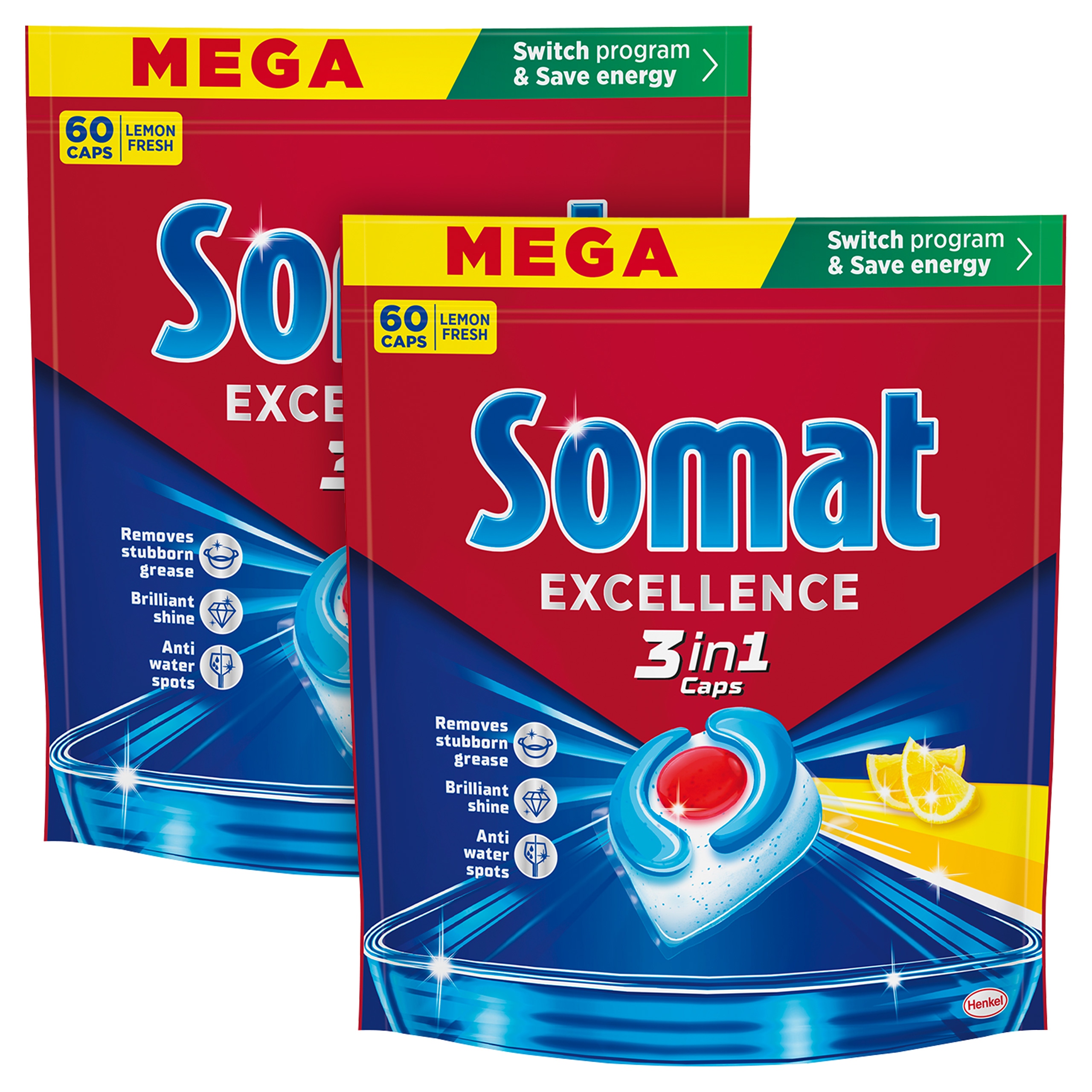 Levně Somat Tabs Excellence 3v1 tablety do myčky 60 ks citron, 2 ks