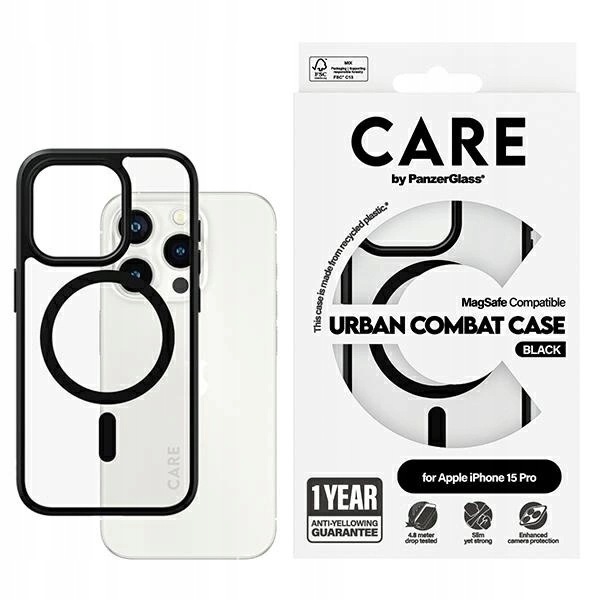 Etui Care PanzerGlass Urban Combat MagSafe iPhone 15 Pro czarne