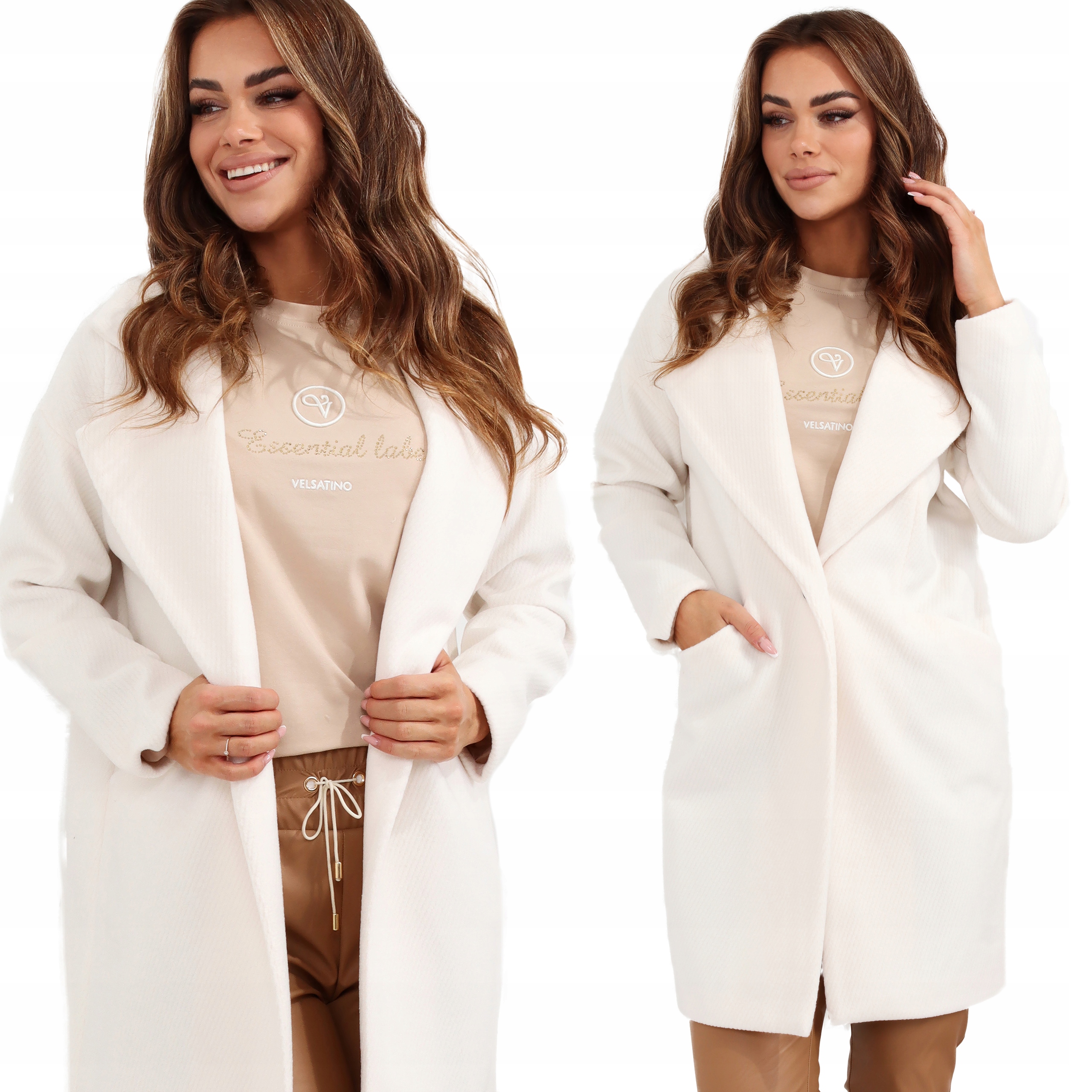 Płaszcz Damski Kobiecy Klasyk Eleganck Prąż Wiosna Jesień Pl Ecr 42 XL 2732