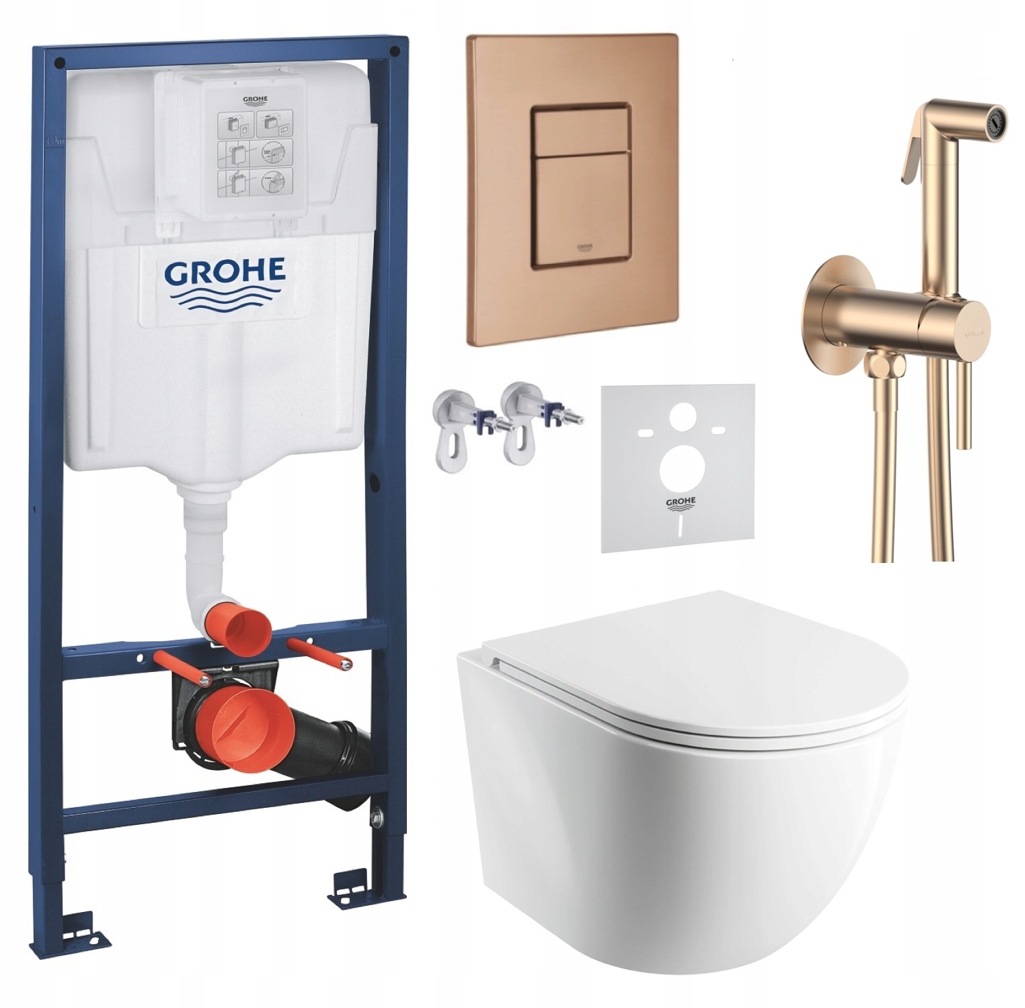 Podomítkový Wc set Grohe s mísou Cmwbp a tlačítkem měď baterie měď