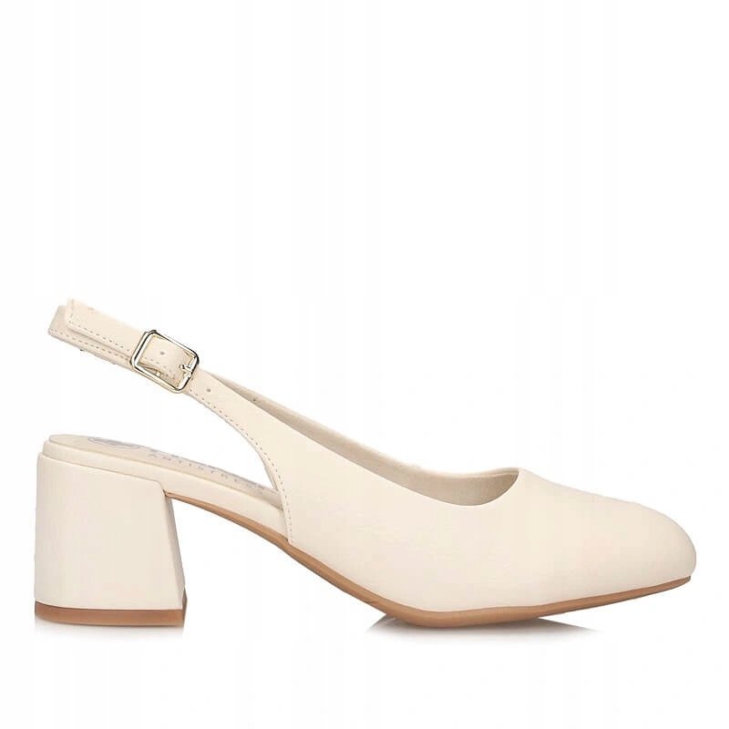 Czółenka damskie Rieker 44751-61 beżowe na sprzączkę na obcasie