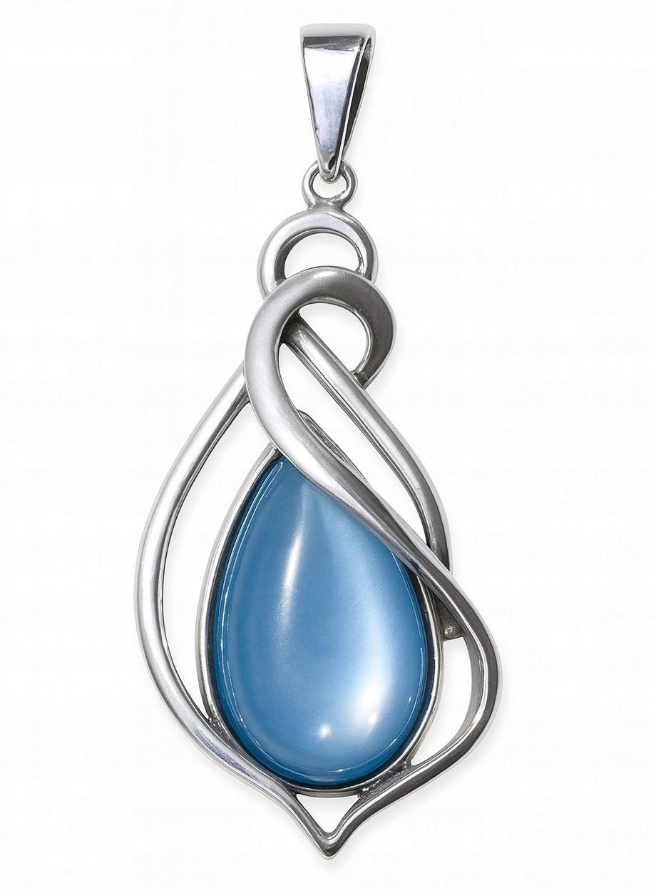 Přívěsek Stříbrný Přívěsek Na Řetízek 925 W450 Modré Kočičí Oko