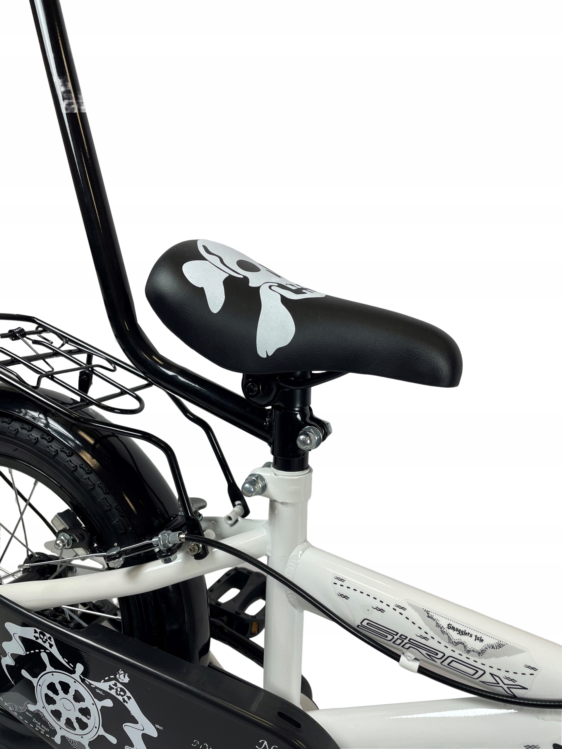 ROWEREK DZIECIĘCY DLA CHŁOPCA ROWER BMX 12 CALI PIRATE KOSZYK PROWADNIK Kolor biały