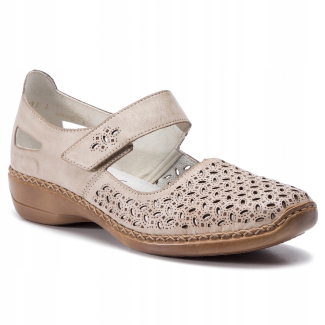 

Rieker buty, półbuty skórzane beżowe damskie 413G8