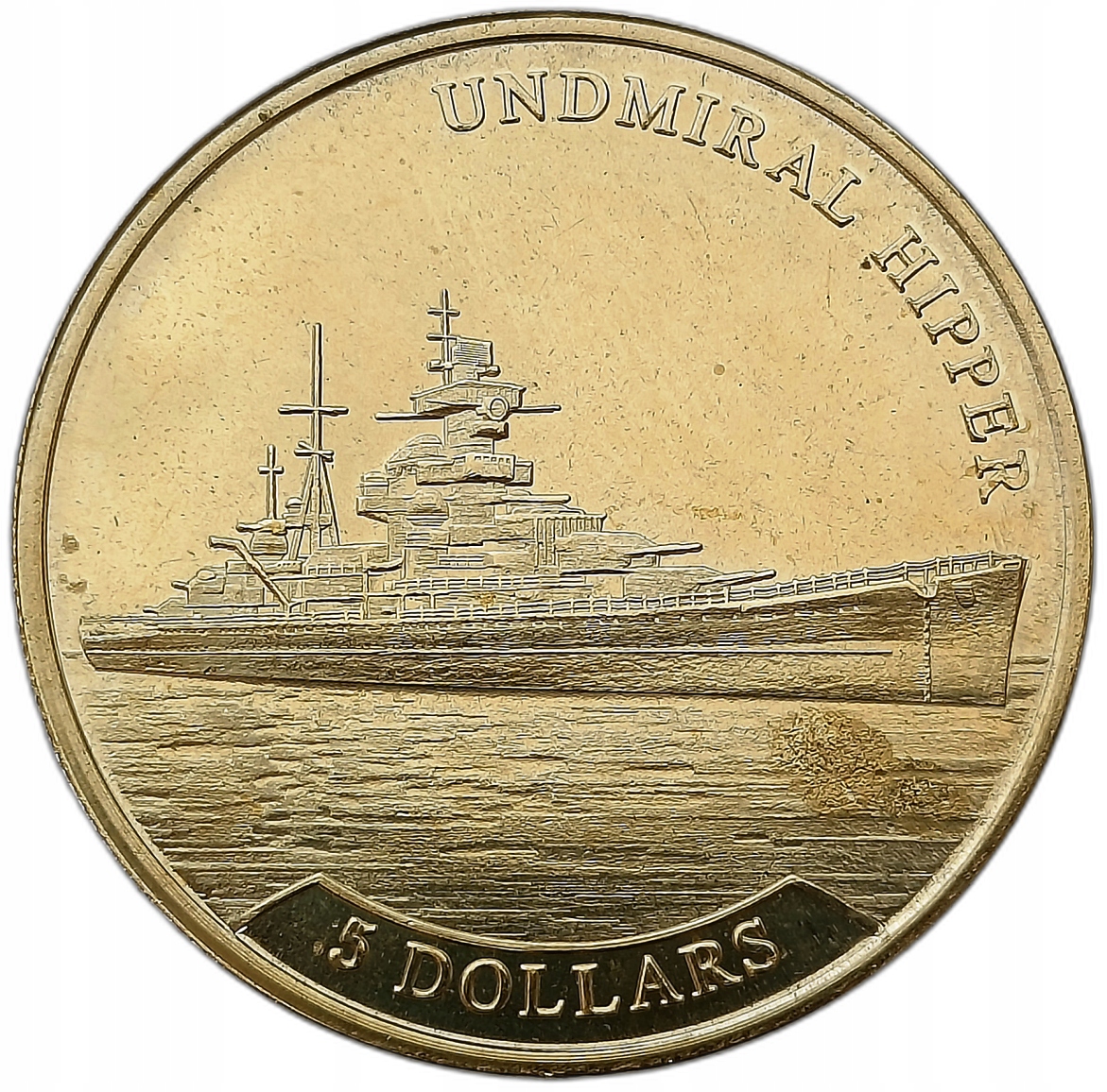 NAURU 5 DOLLARS 2017 STATEK - OKRĘT WOJENNY UNDMIRAL HIPPER 35mm UNC