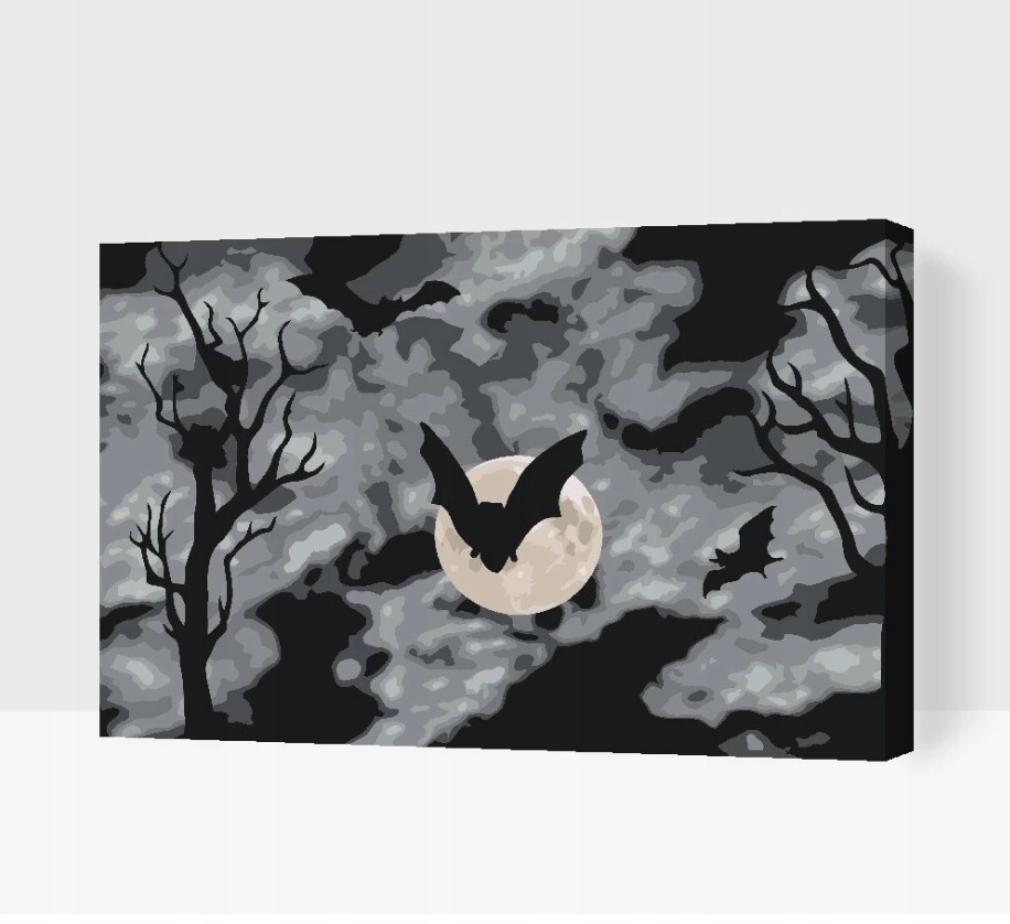 Malování Podle Čísel Halloween Les Noc Netopýři Stromy Měsíc 40x60 cm