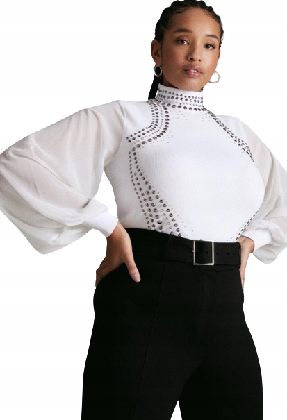 Zimní Svetr 0A1G2_A* Karen Millen Plus Dámský Svetr Bílý 3XL T5A