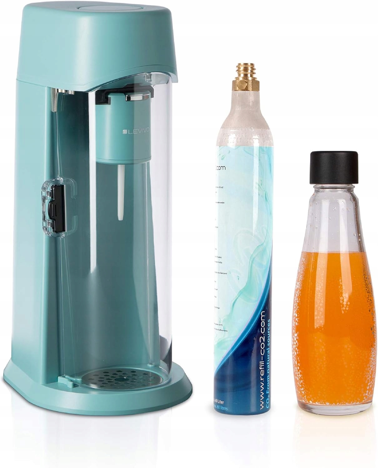 Výrobník Sody Sifon na plynování vody Tyrkysový Skleněná Lahvička Válec